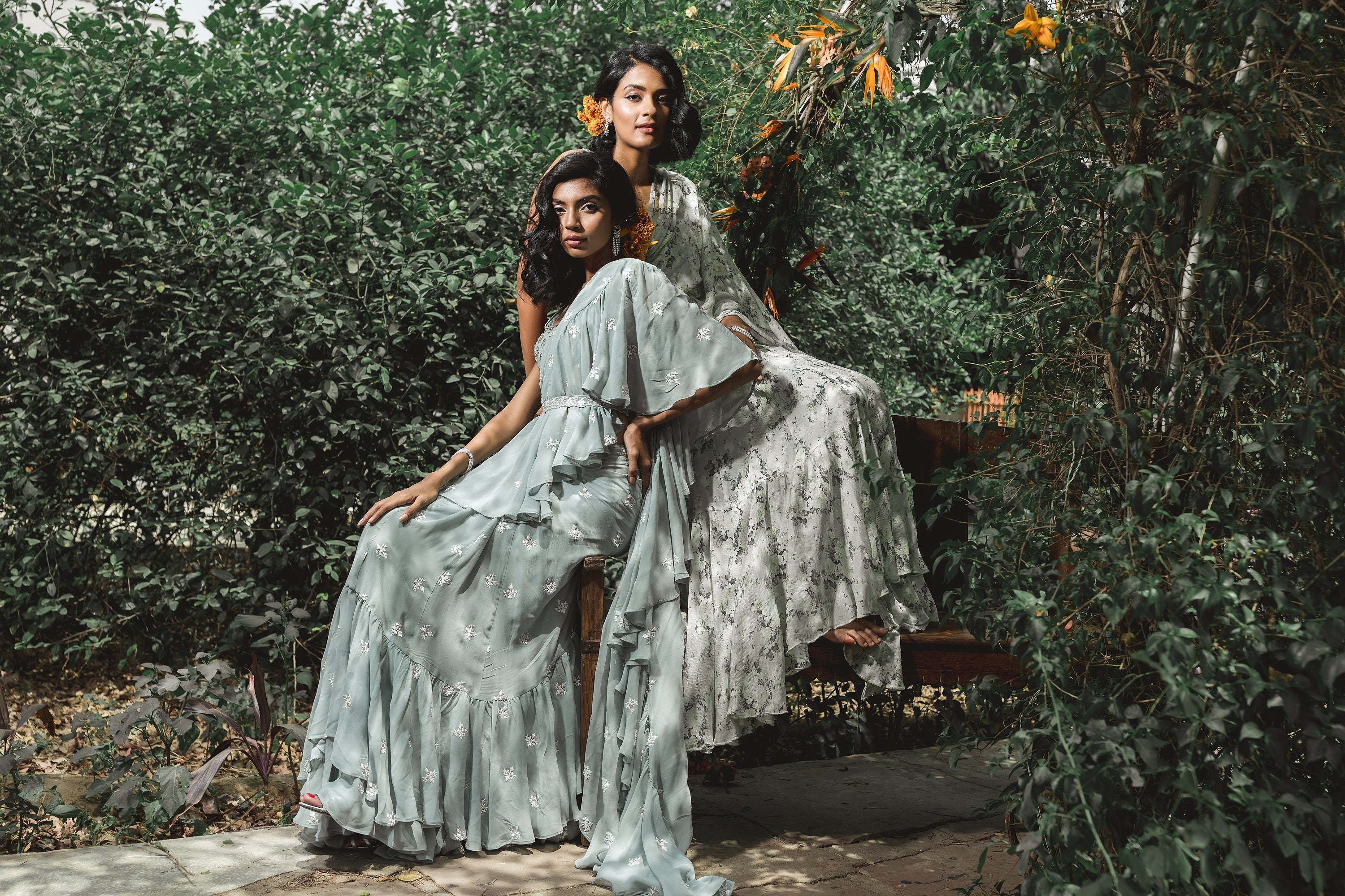 Sky Blue Bootie Ruffle Saree Set