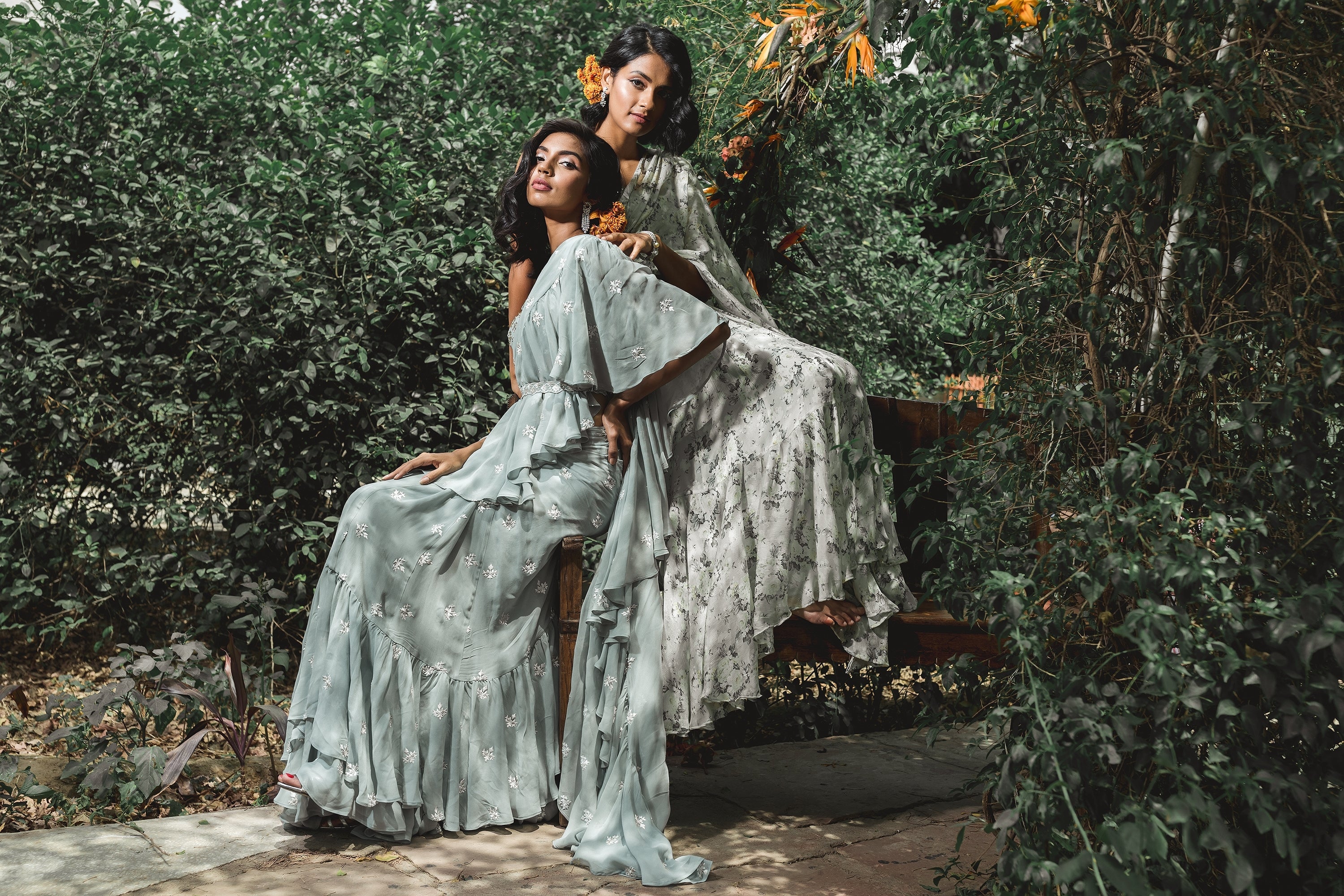 Sky Blue Bootie Ruffle Saree Set