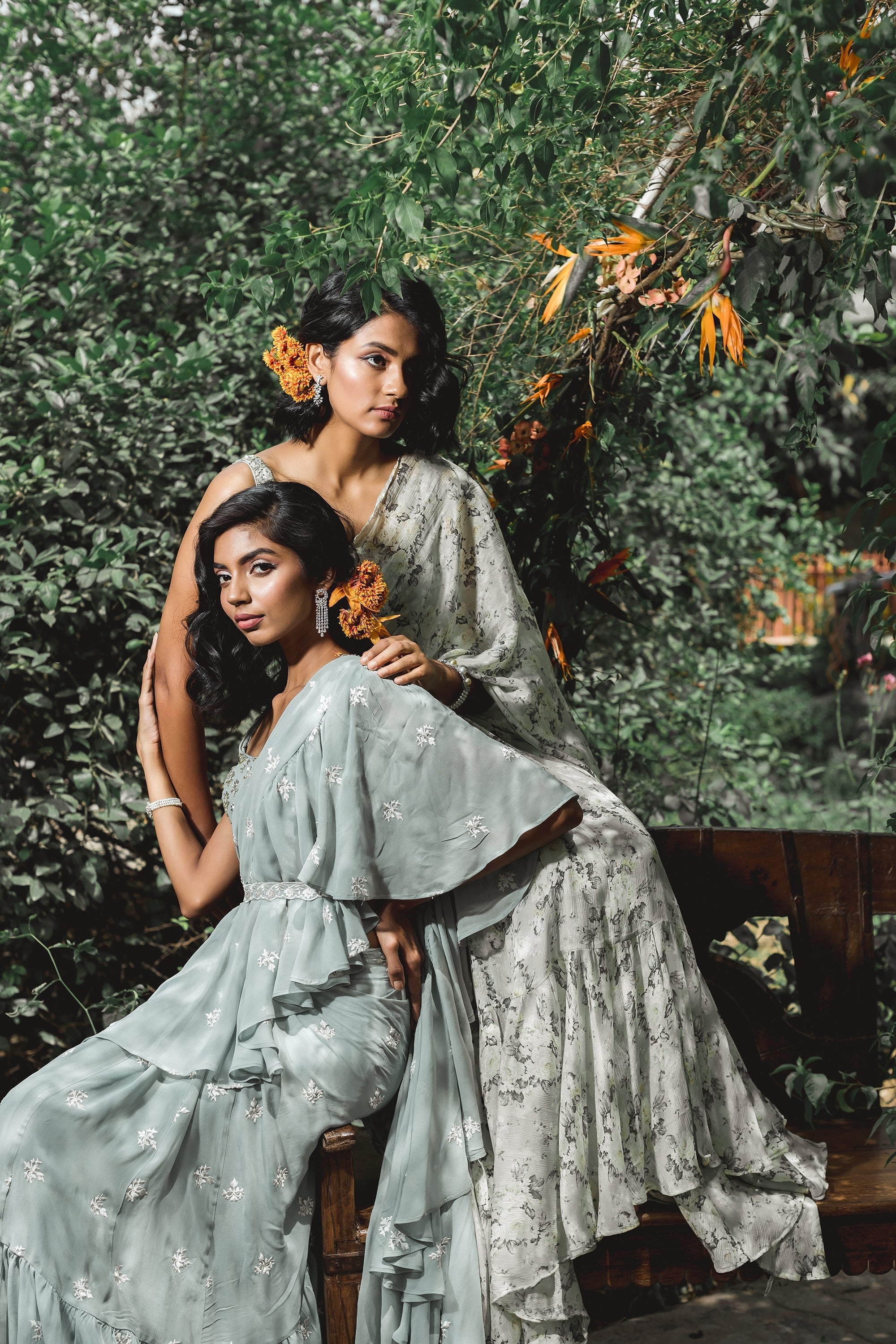 Sky Blue Bootie Ruffle Saree Set