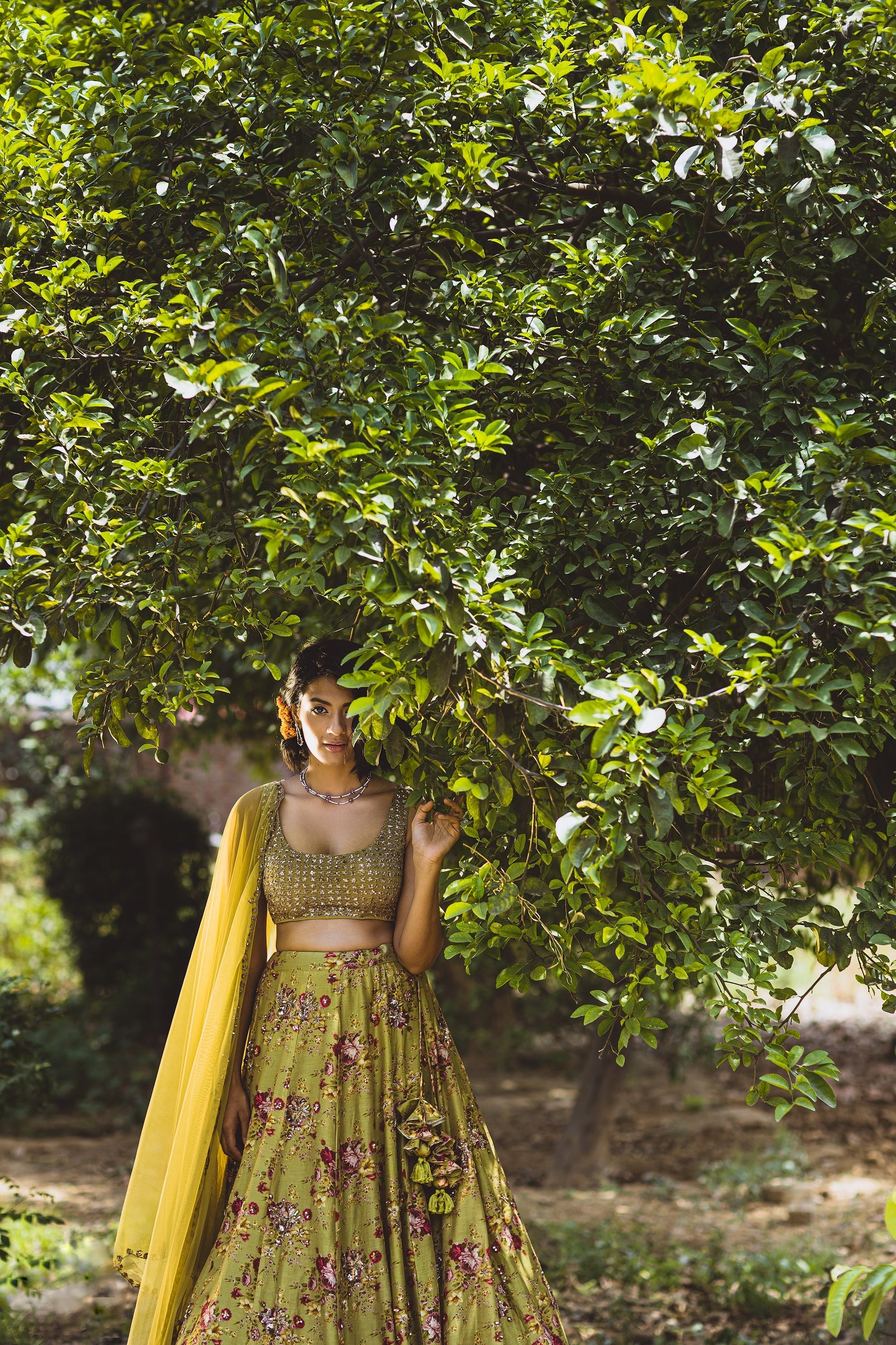 Leaf Green Floral Printed Lehenga Set