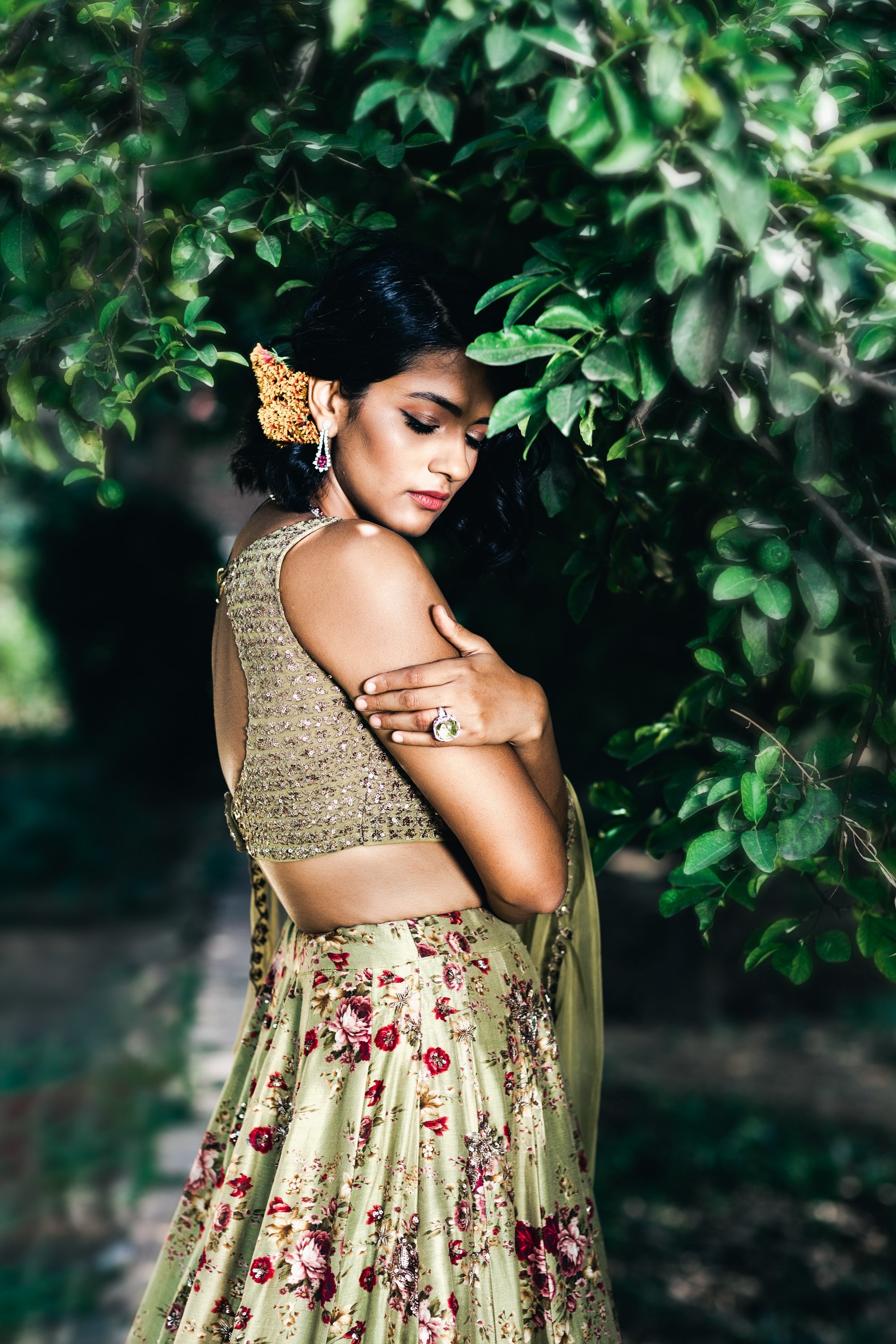 Leaf Green Floral Printed Lehenga Set