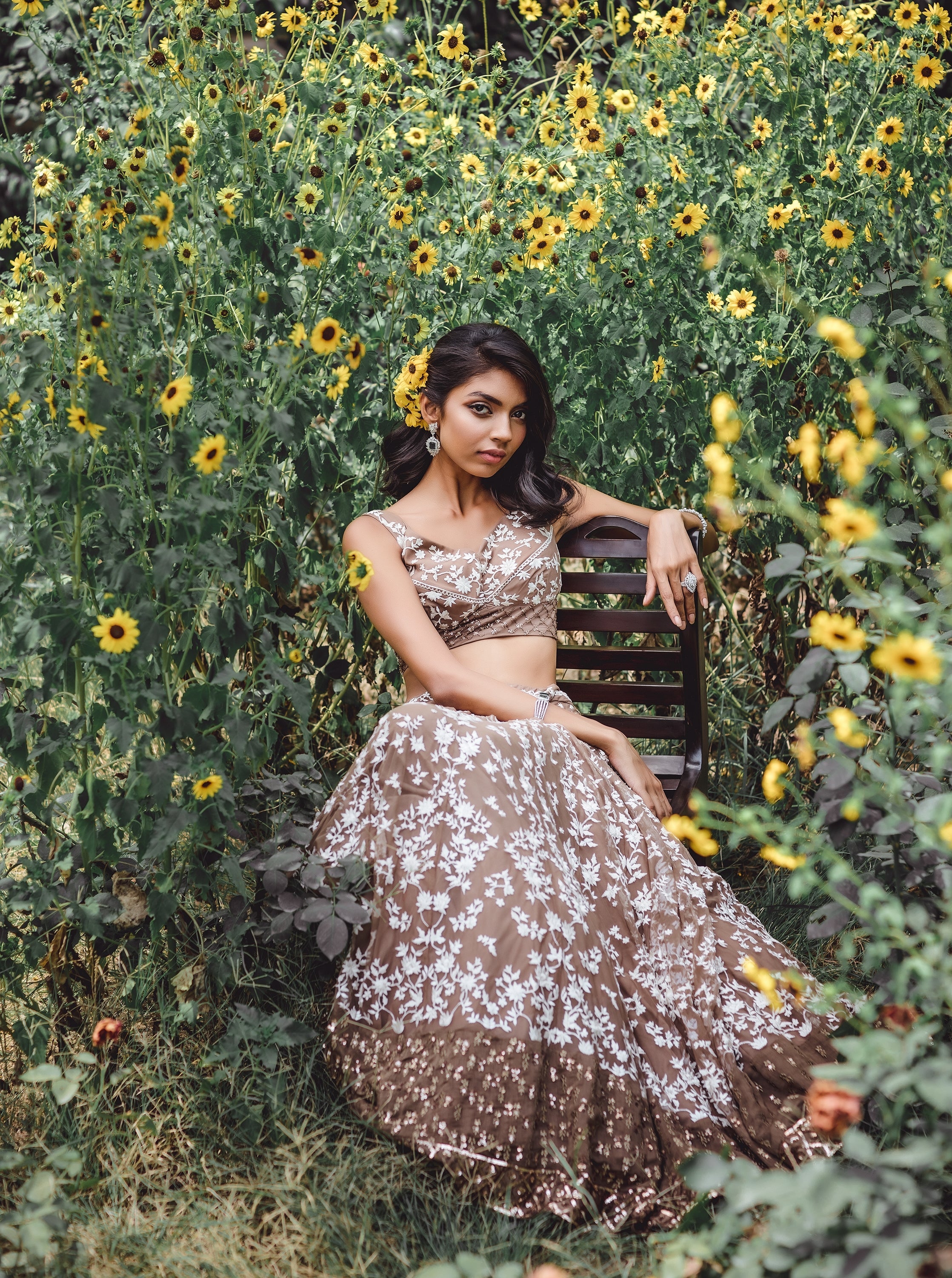 Coffee Thread Work Lehenga Set