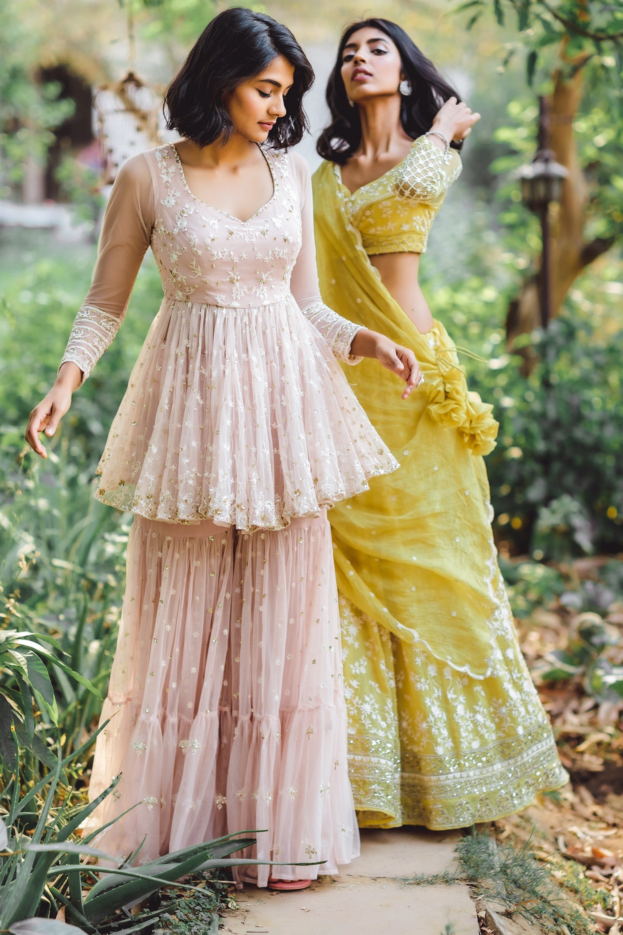 Powder Pink Thred Kurti And Sharara Set