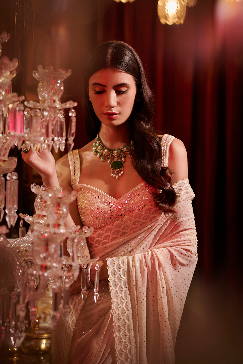 Ivory mukeish work saree