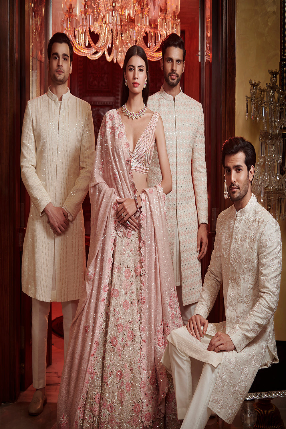 Sequin and applique work lehenga