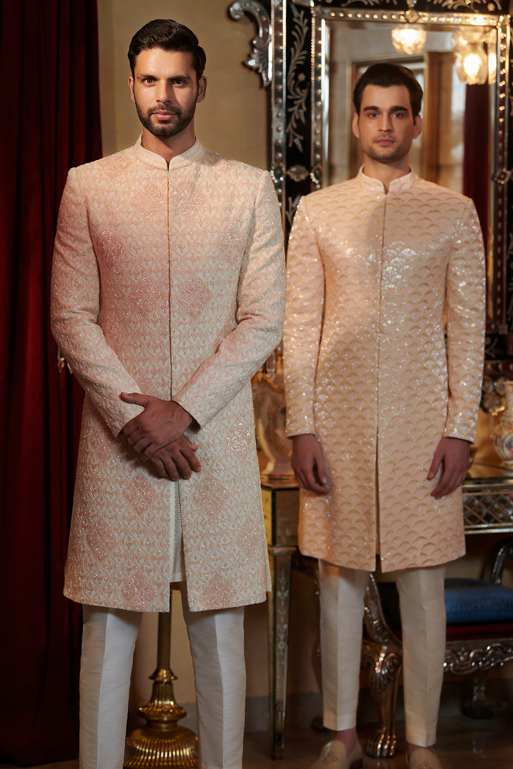 Chikankari sherwani with cutdana work