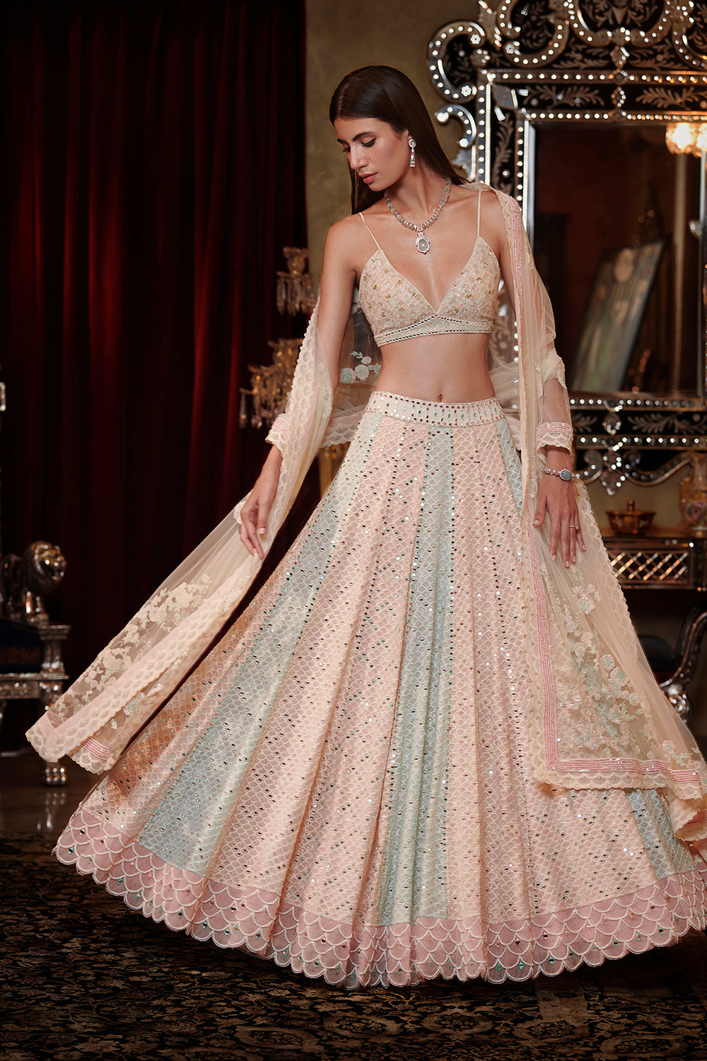 Multi tone chikankari lehenga