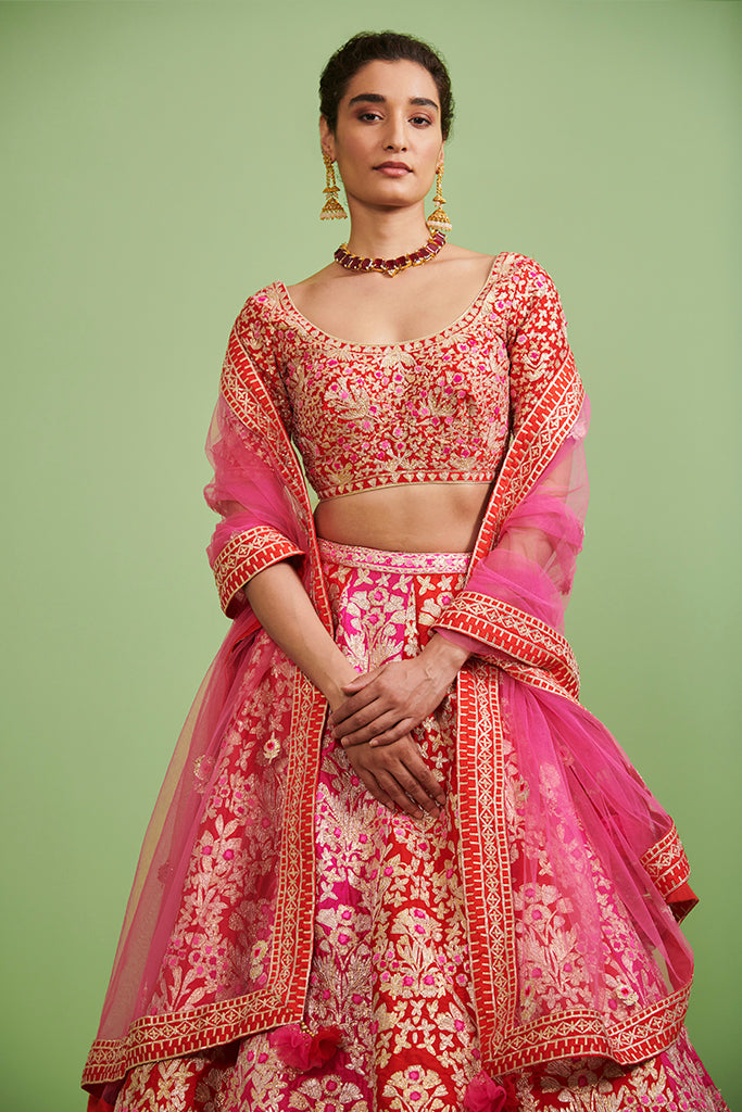 Red & Pink Lehenga Set