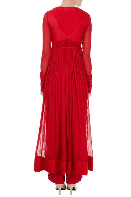 Red Tie Up Angrakha Jacket Set