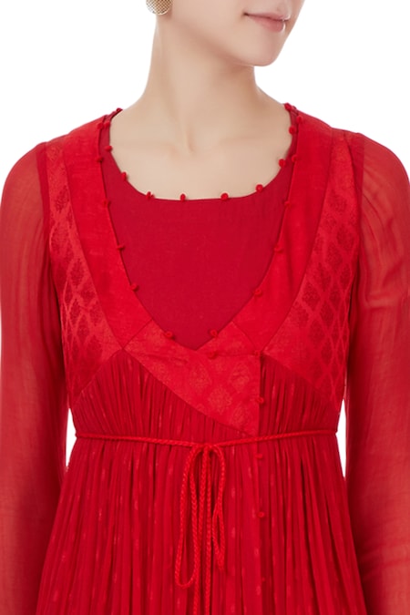 Red Tie Up Angrakha Jacket Set
