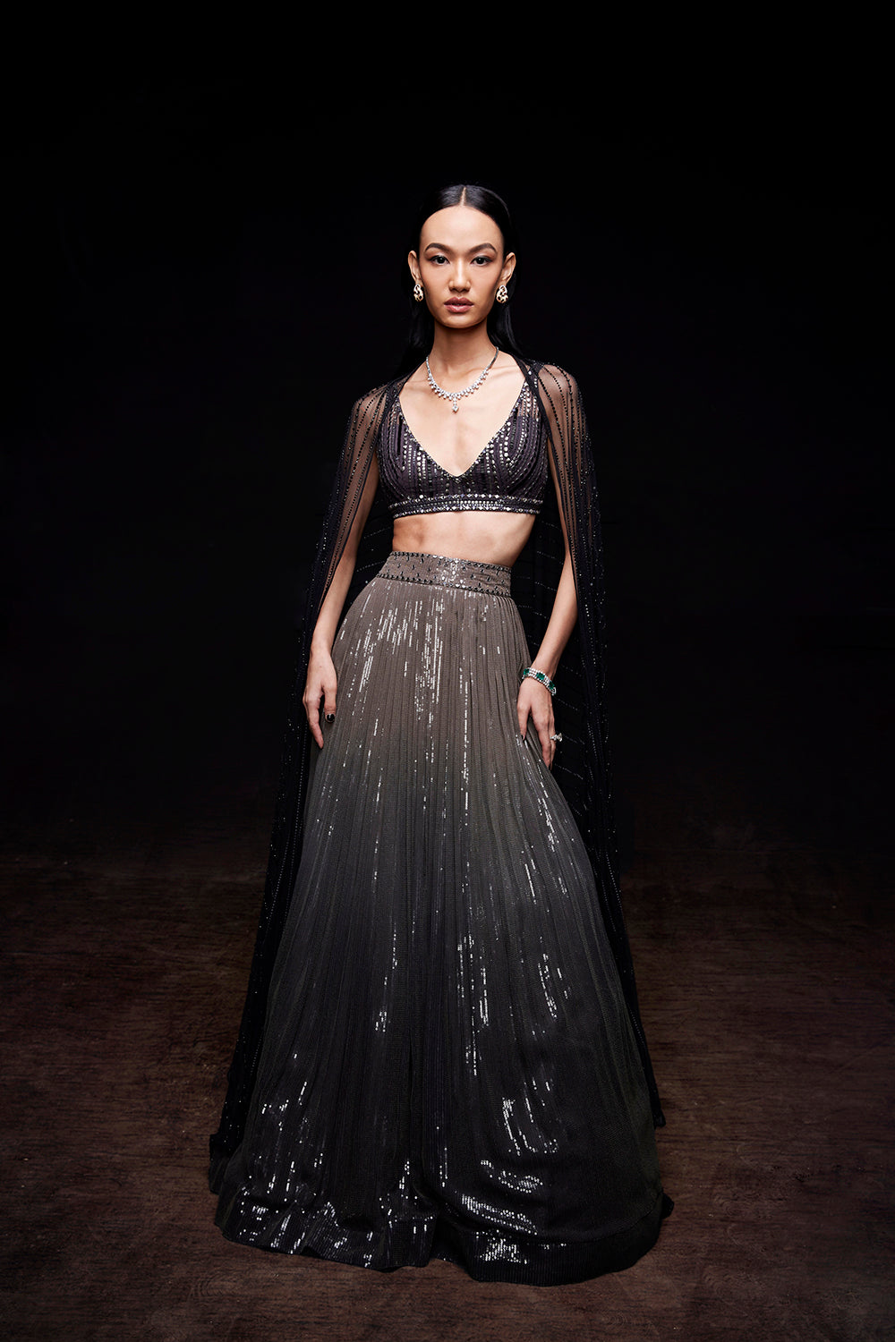 Grey to black ombre lehenga