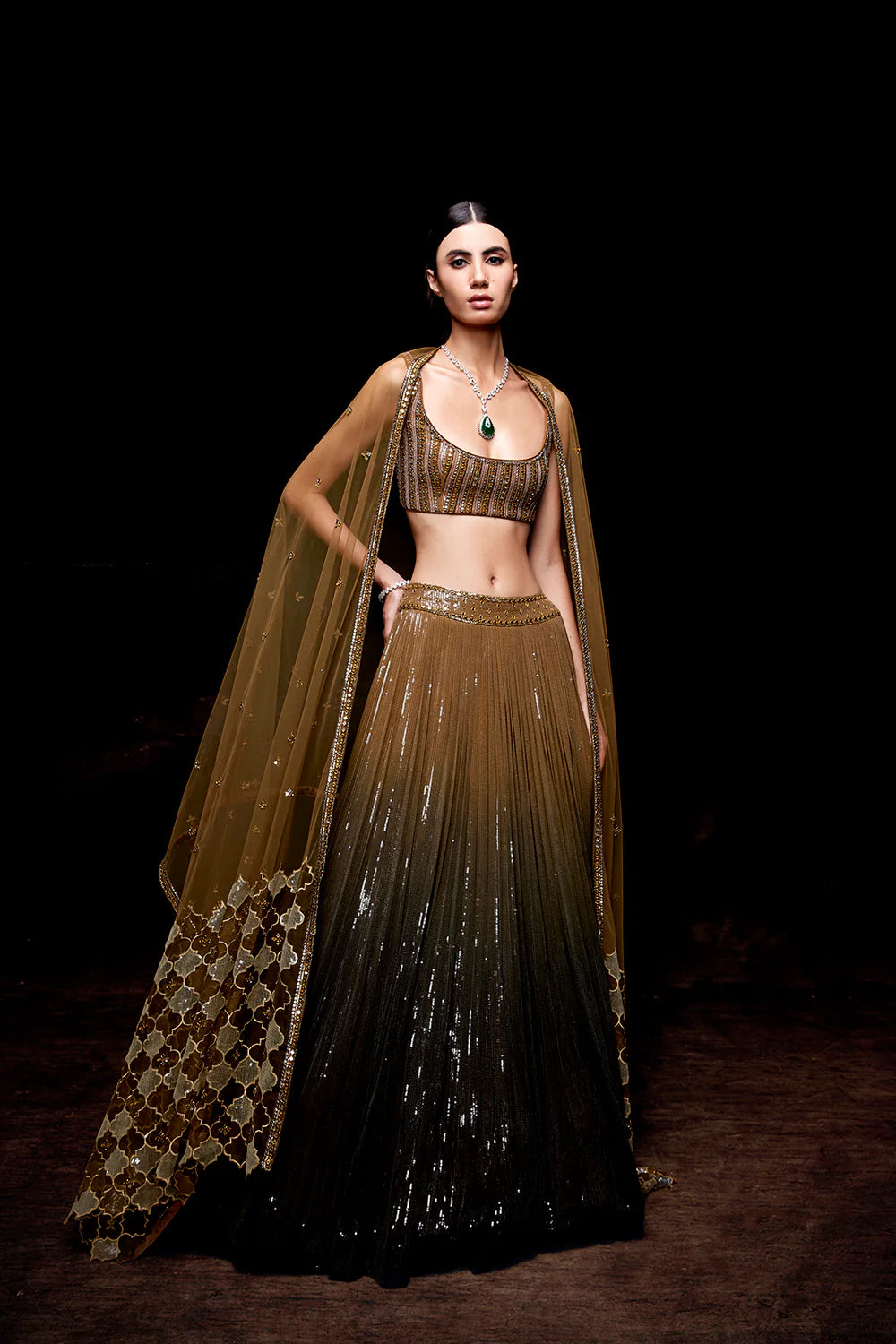 Dull gold ombre lehenga