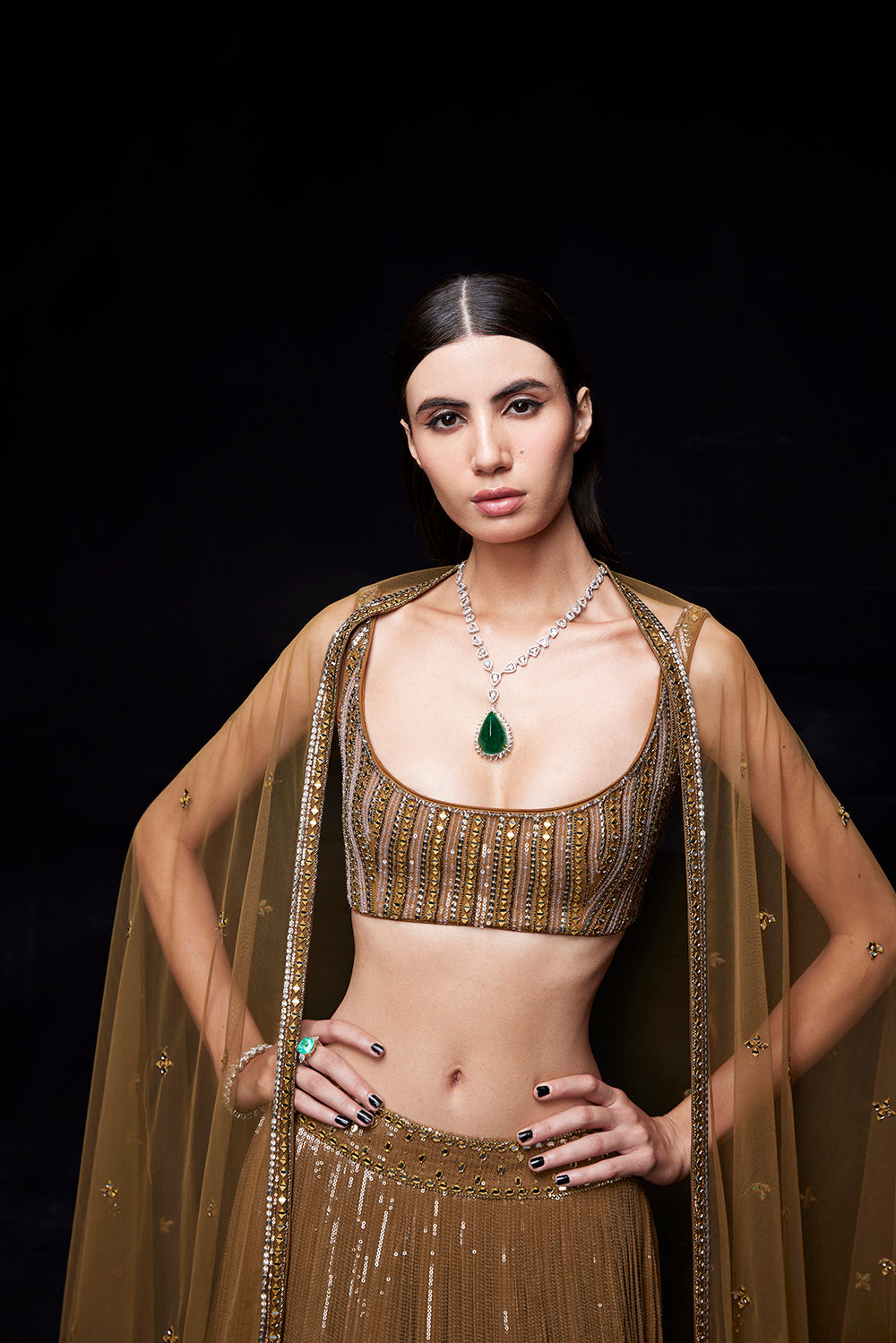 Dull gold ombre lehenga