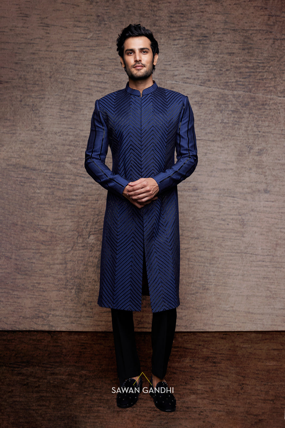 Mid night blue cutdana work sherwani
