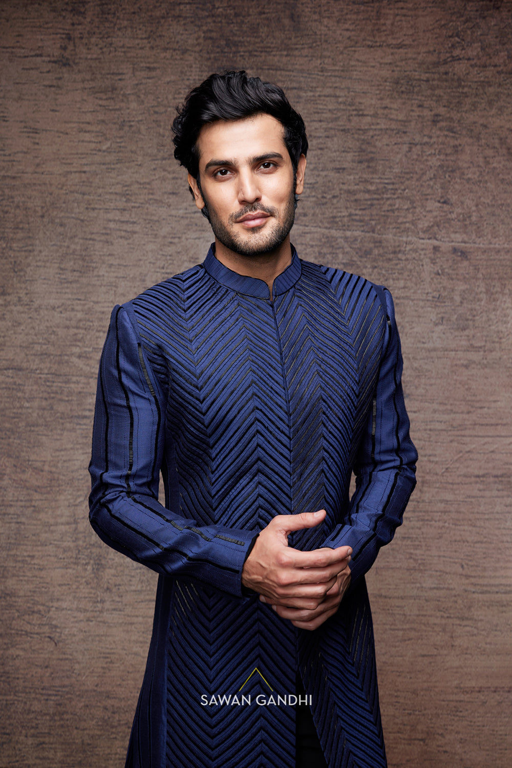 Mid night blue cutdana work sherwani