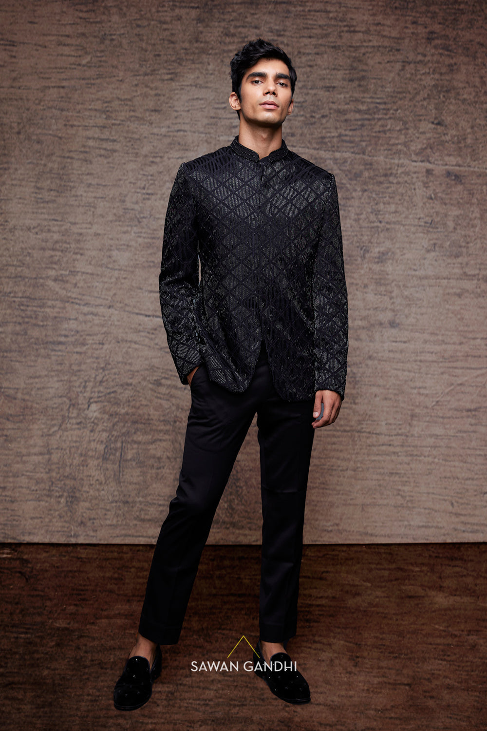 Black cutdana work bandhgala