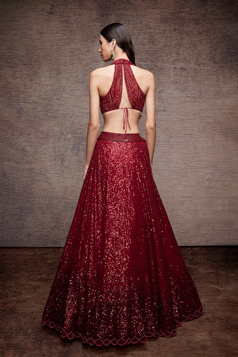 Red sequins lehenga