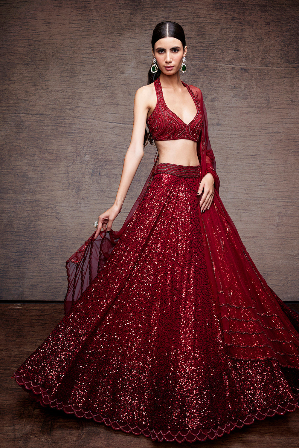 Red sequins lehenga