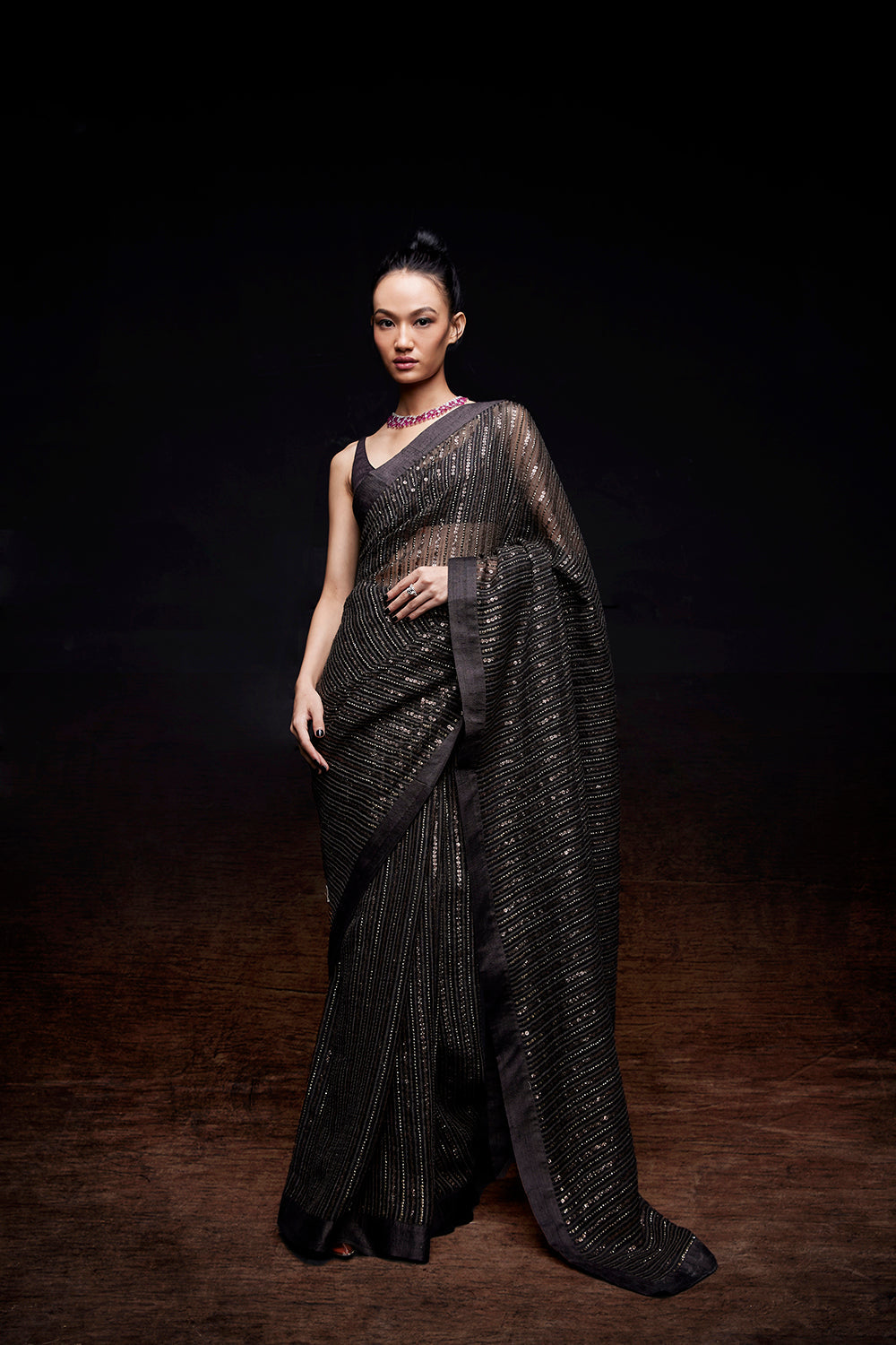 Coffee sequins work saree