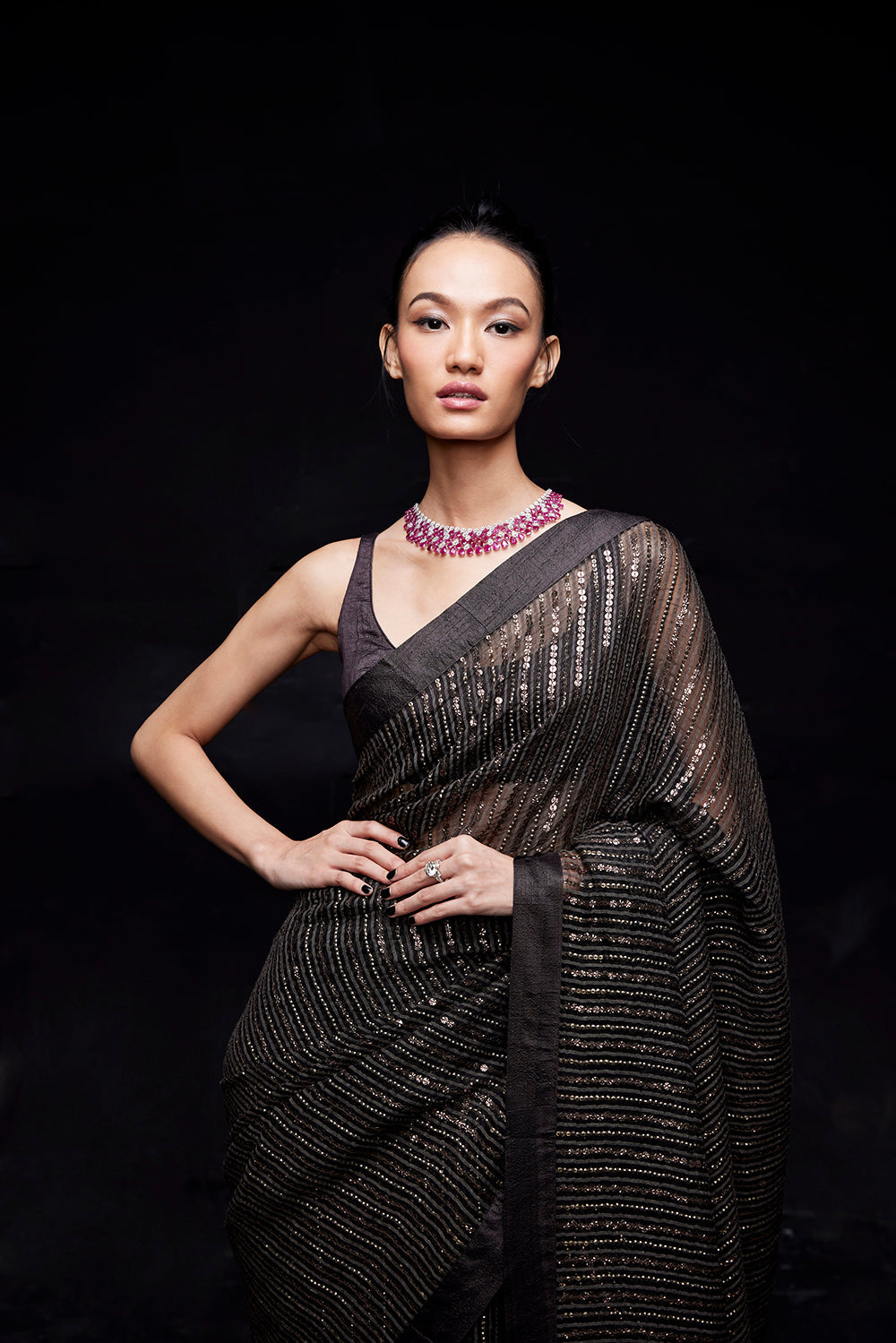 Coffee sequins work saree