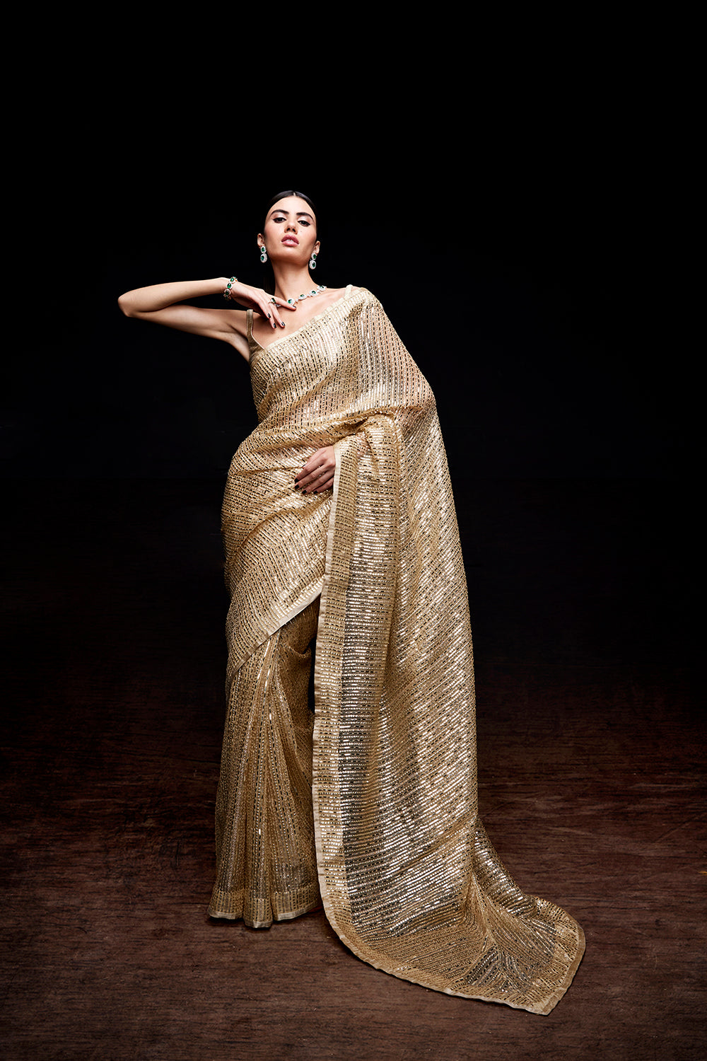 Golden sequin work saree