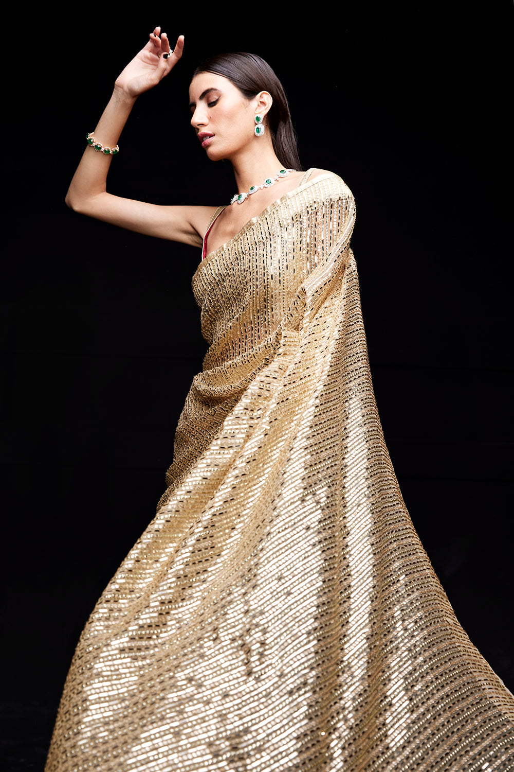 Golden sequin work saree