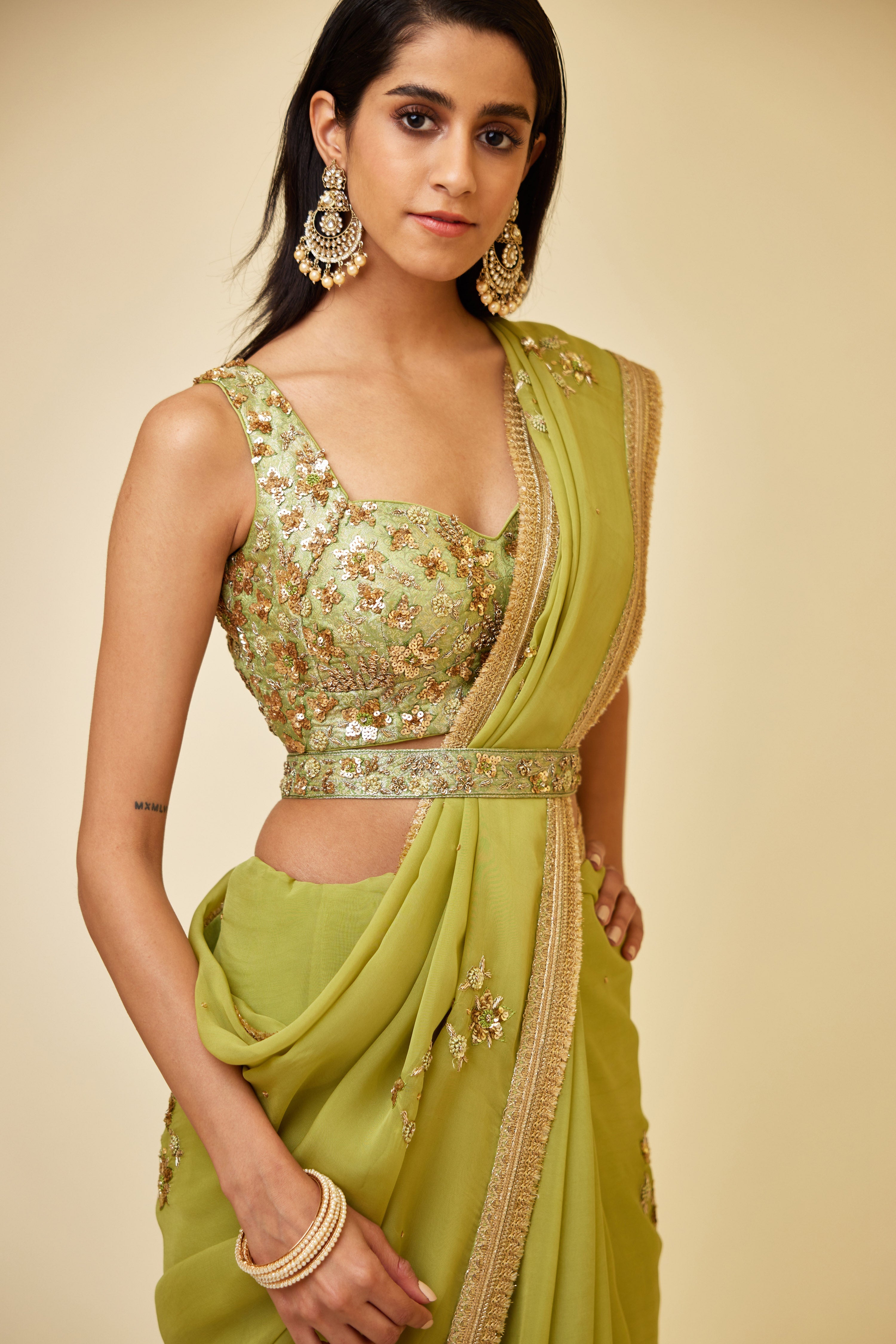 Olive Green Saree Set