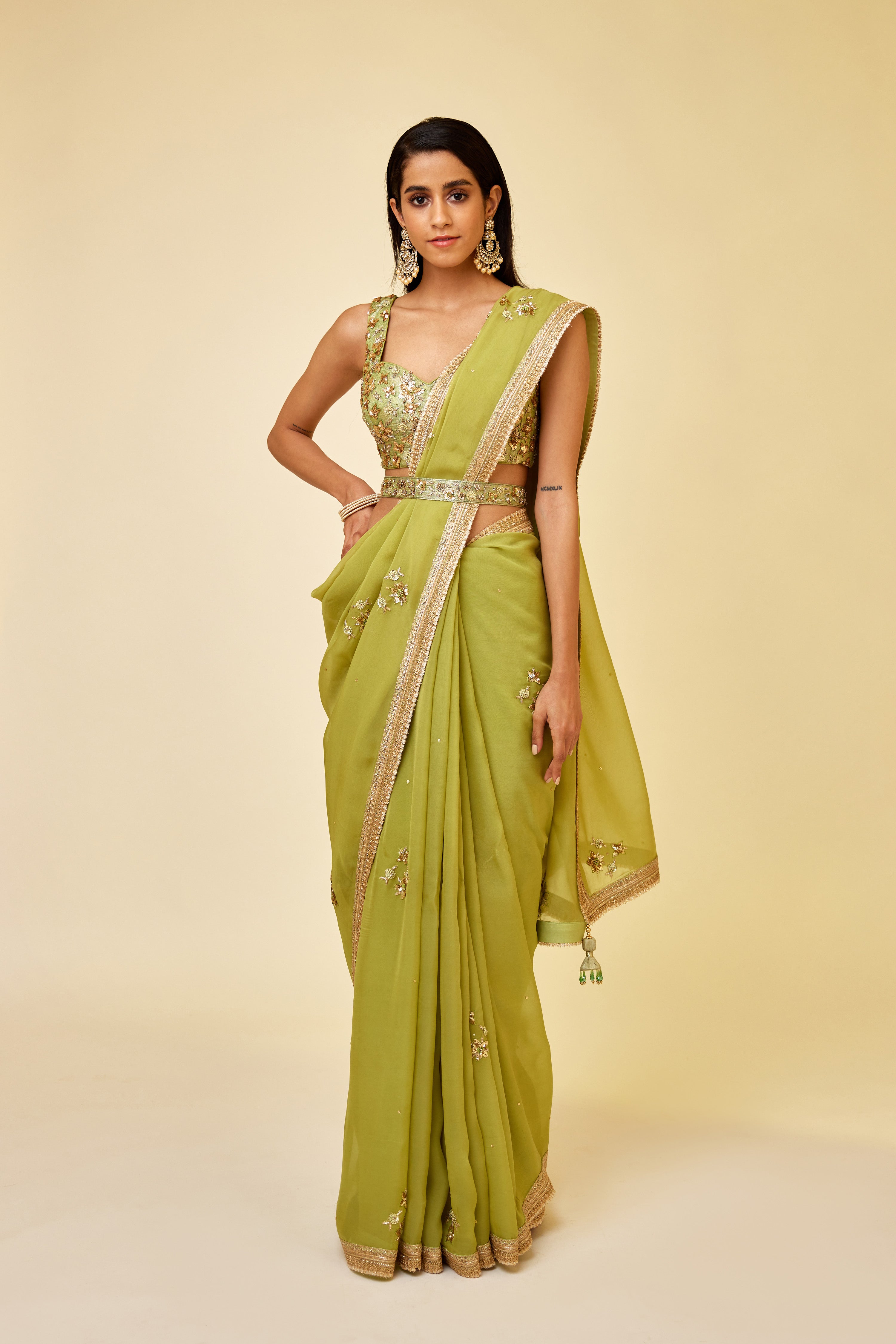 Olive Green Saree Set