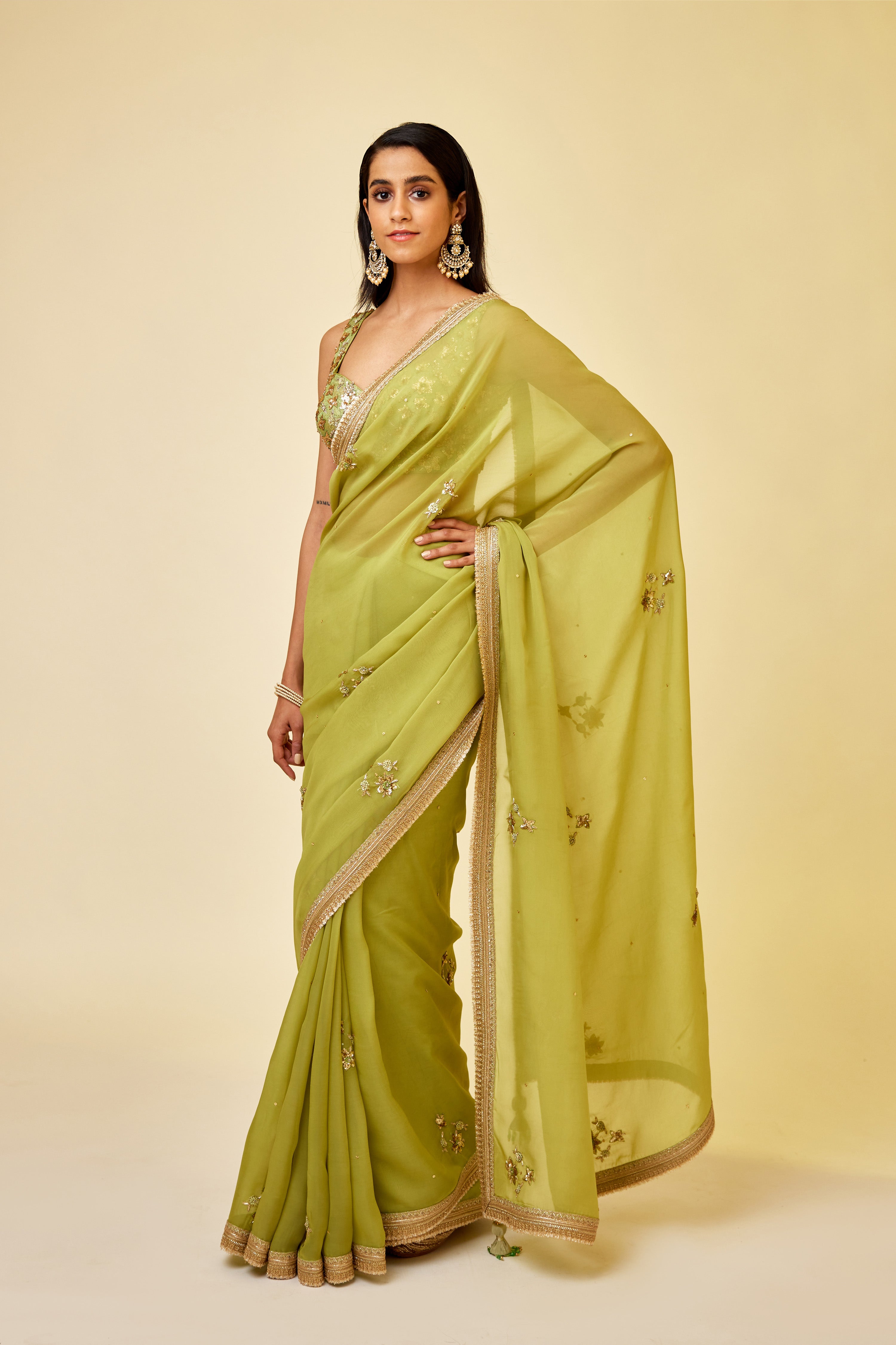 Olive Green Saree Set