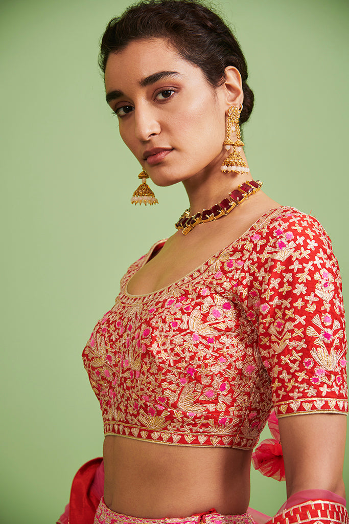 Red & Pink Lehenga Set