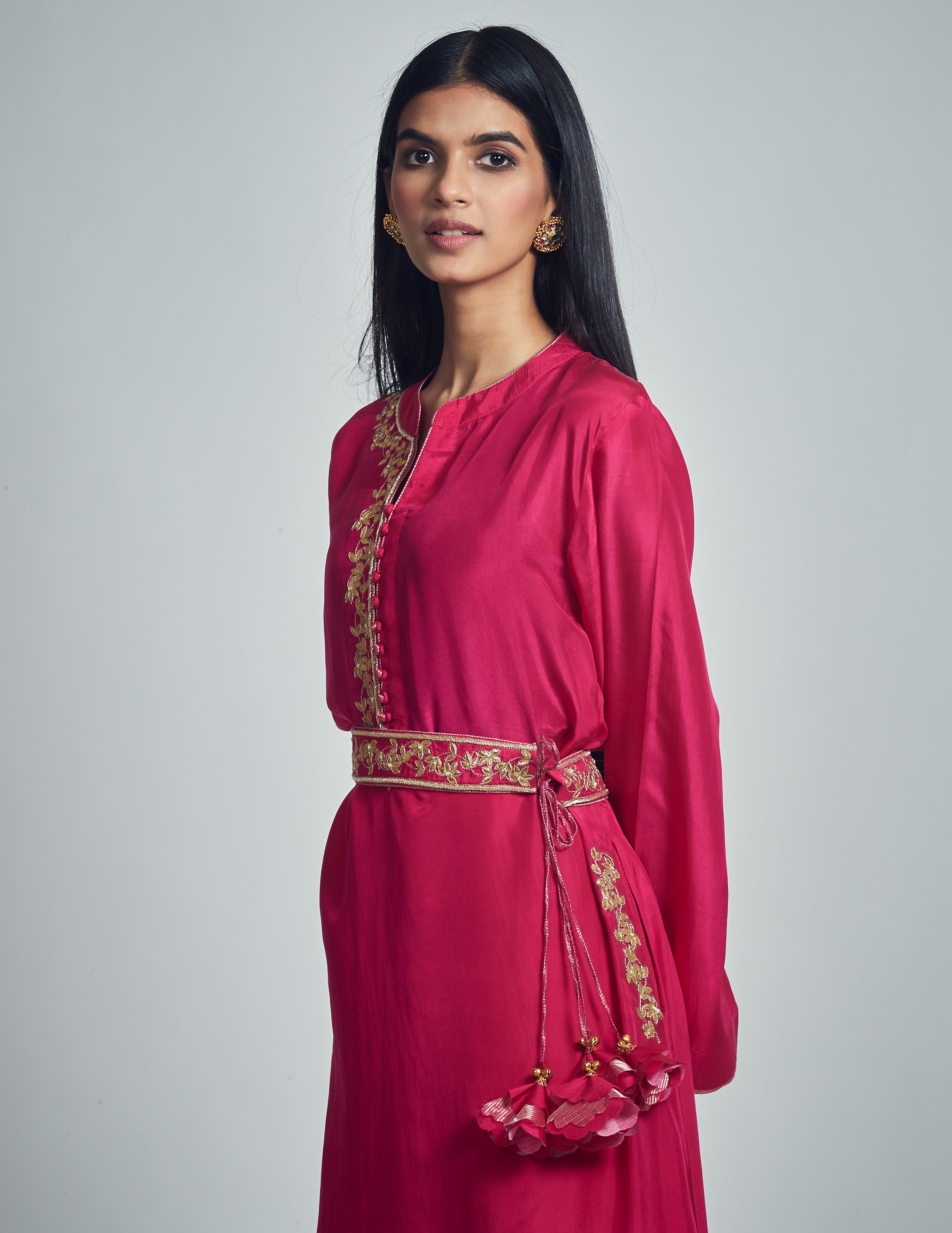 Nyasia- Pink Habutai silk Gota patti embroidered Choga