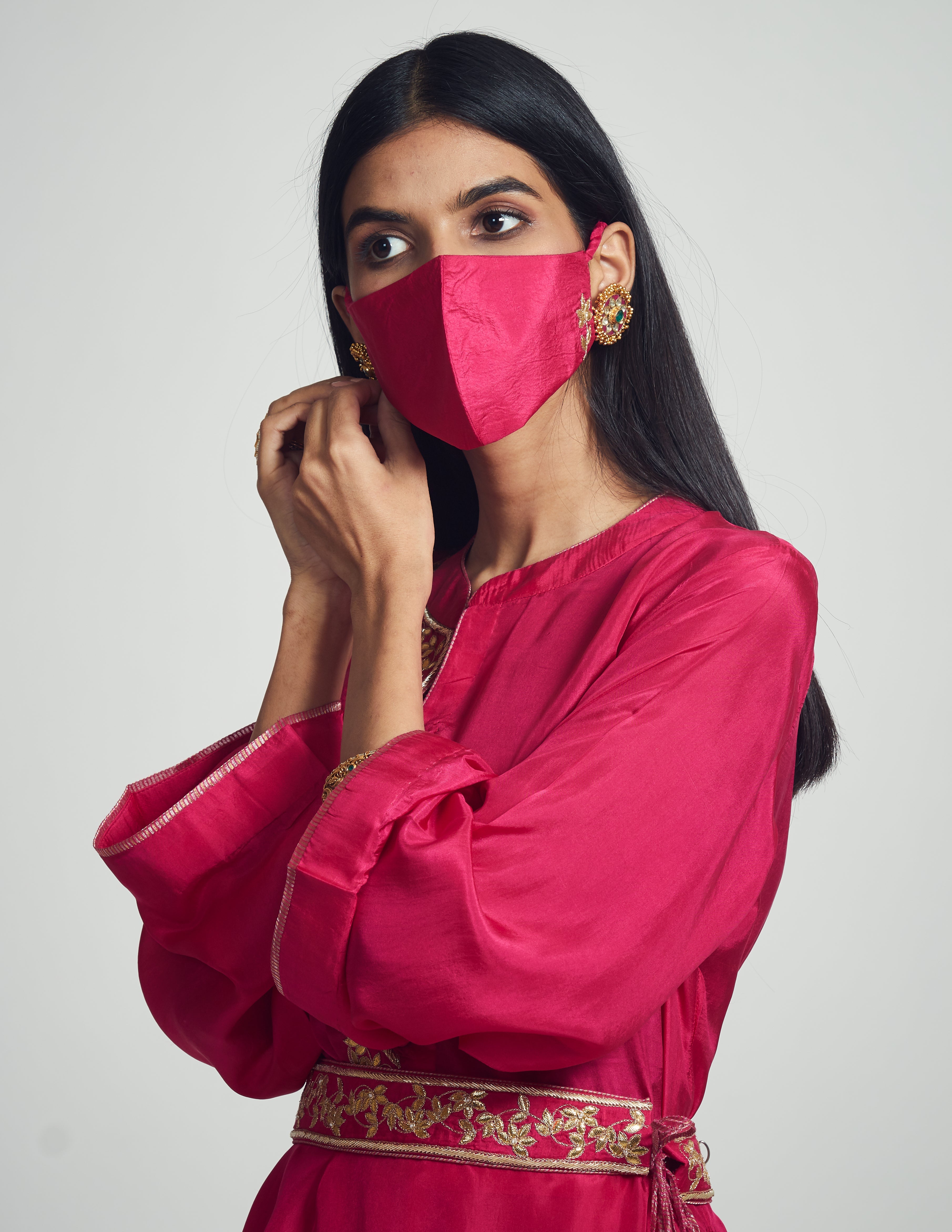 Nyasia- Pink Habutai silk Gota patti embroidered Choga
