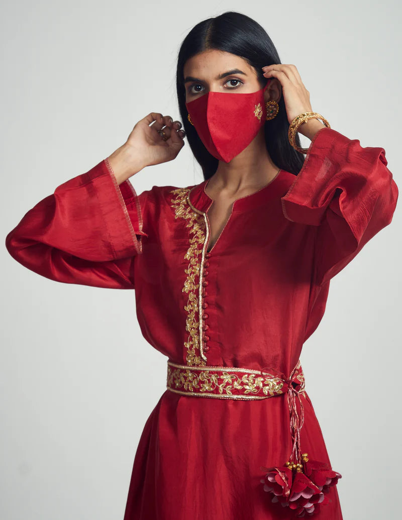 Nyasia- Red Habutai silk Gota patti embroidered Choga (LXRTS)