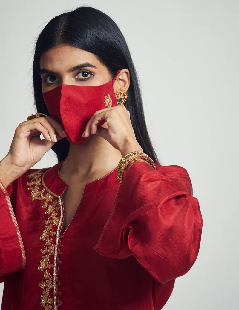 Nyasia- Red Habutai silk Gota patti embroidered Choga (LXRTS)