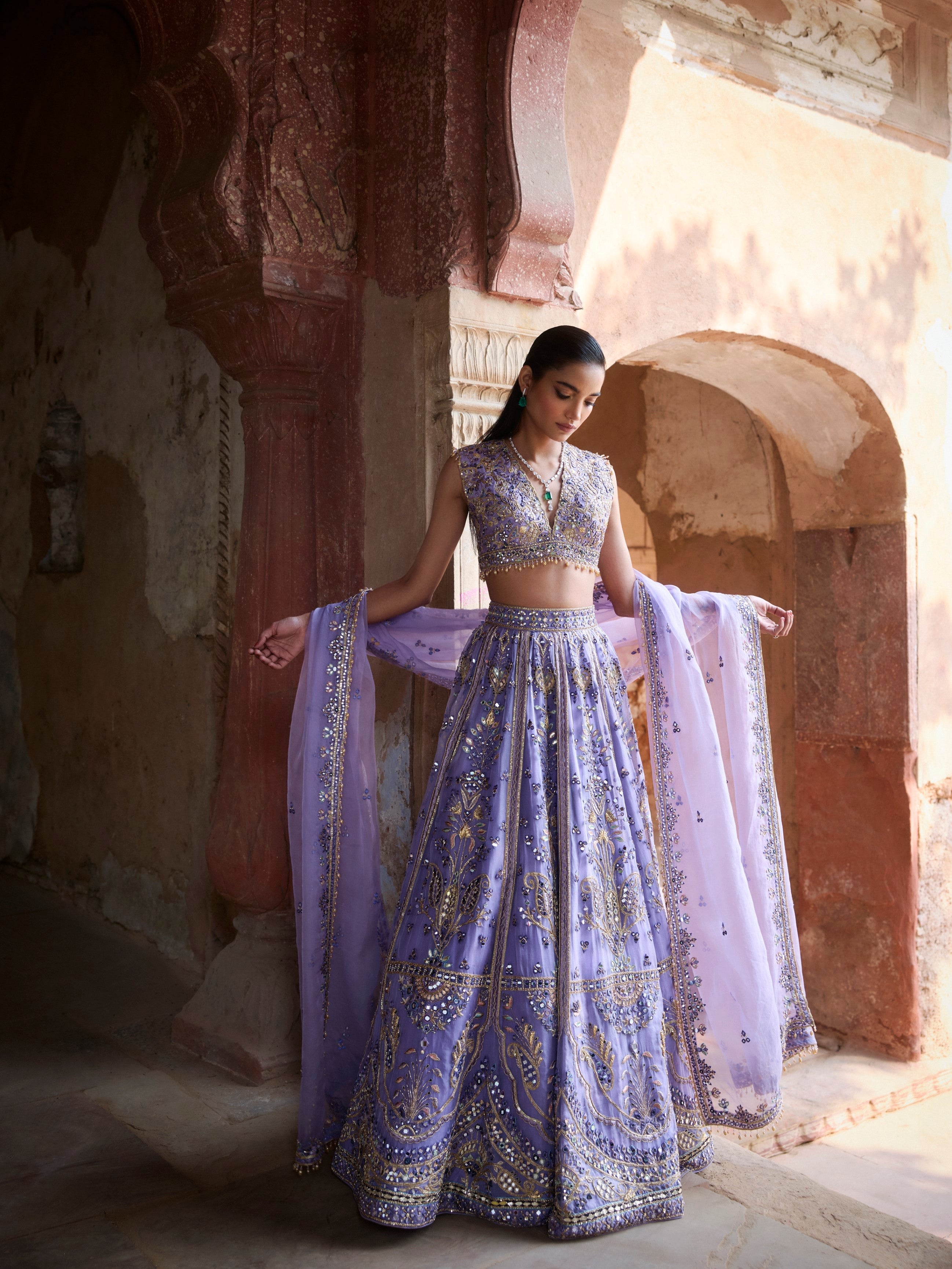 Lavender Organza Lehenga Set
