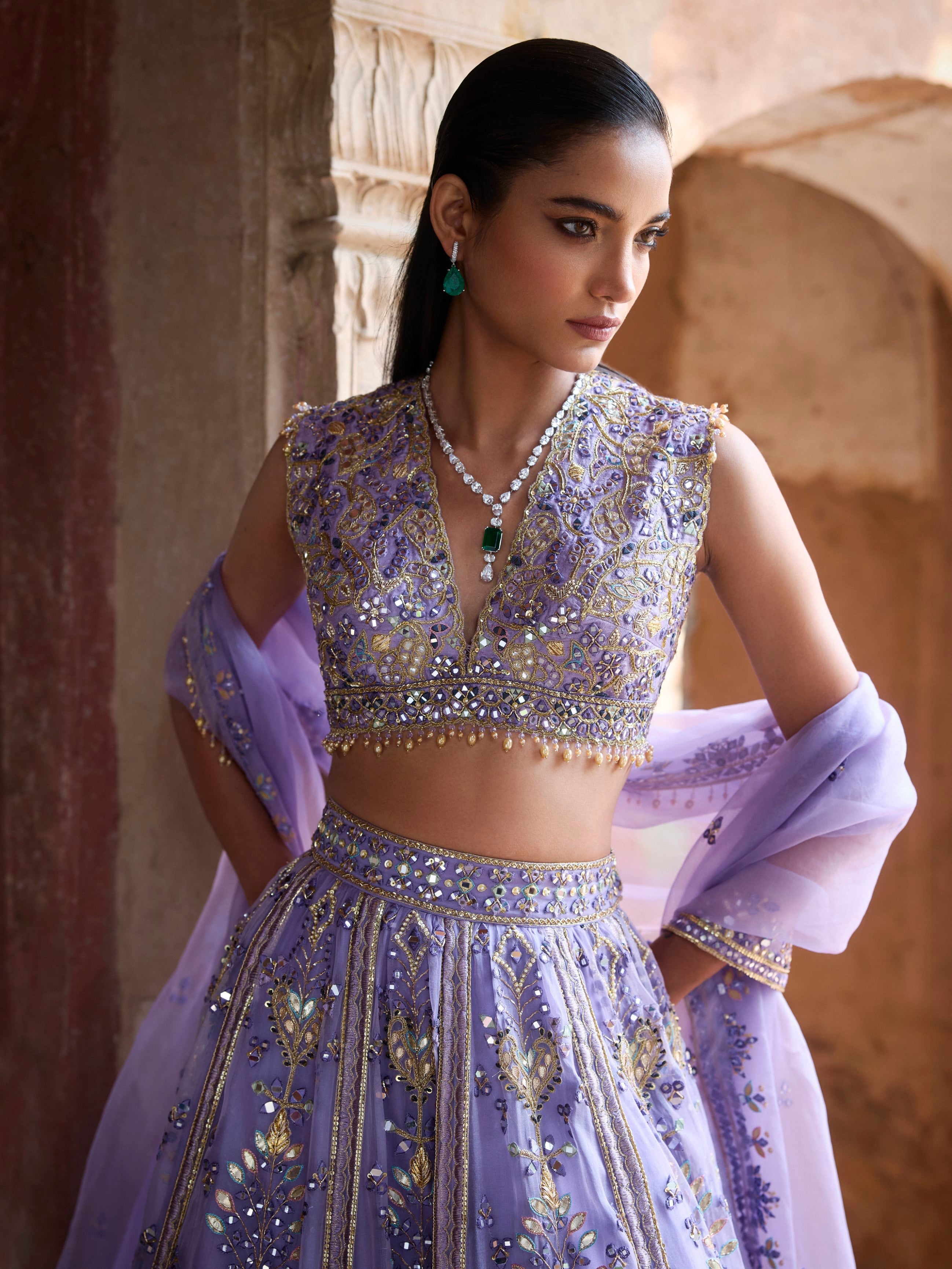 Lavender Organza Lehenga Set