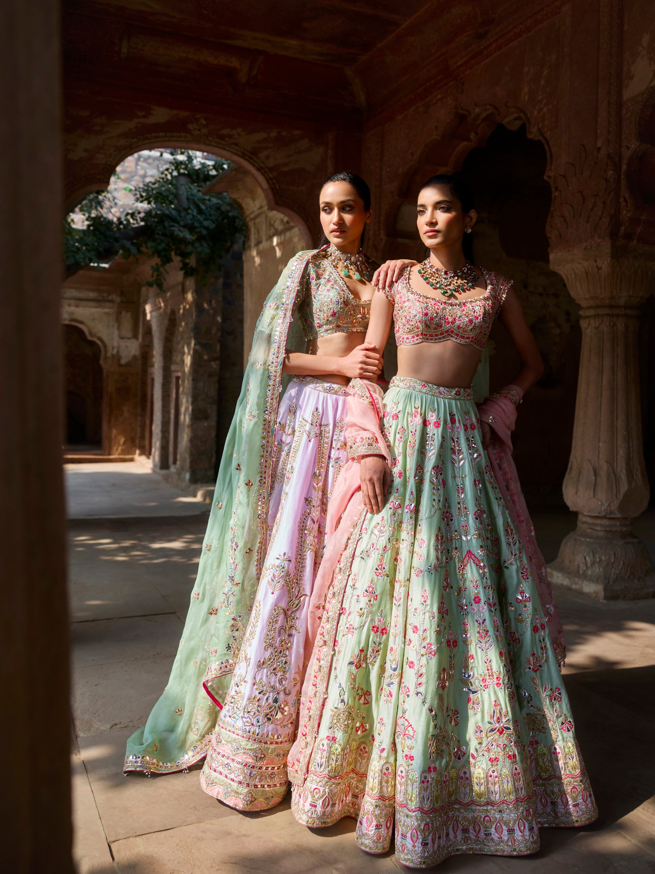 Mint Green Chanderi Lehenga Set