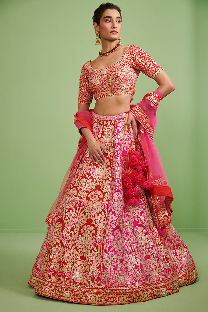 Red & Pink Lehenga Set