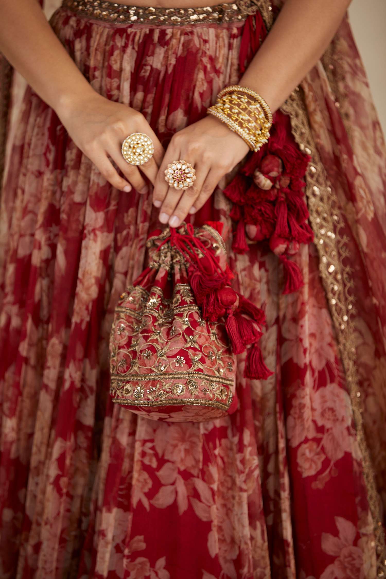 Red Floral Potli