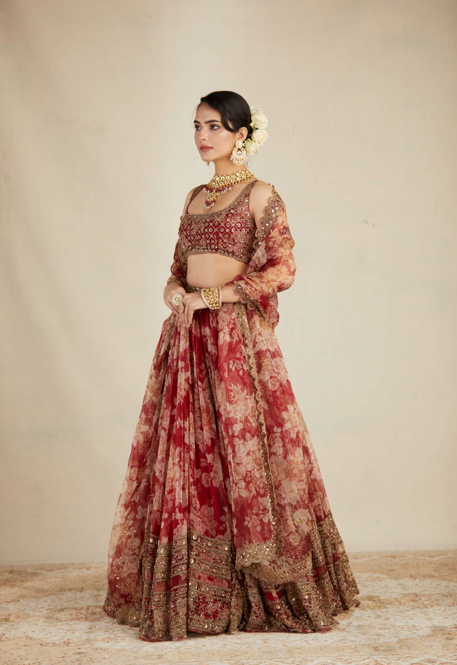 Red Floral Lehenga Set