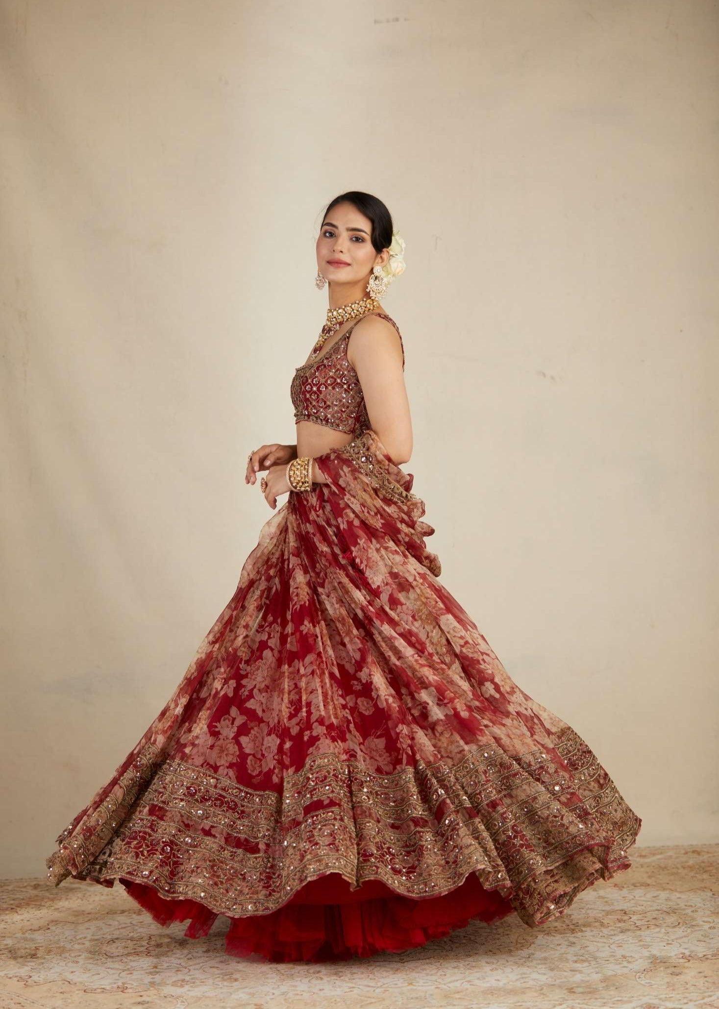 Red Floral Lehenga Set