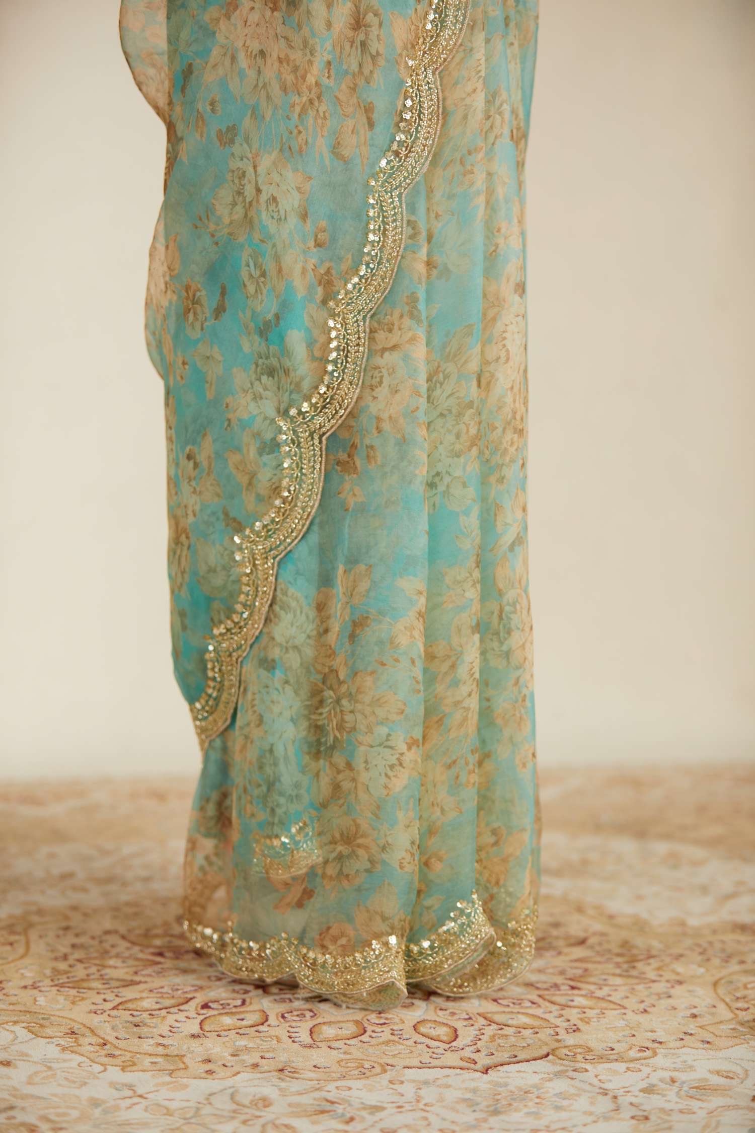 Mint Oganza Floral Saree Set