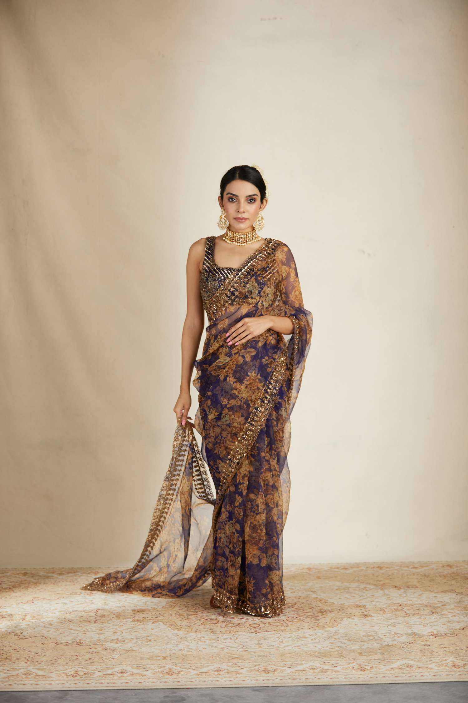 Purple Floral Saree Set