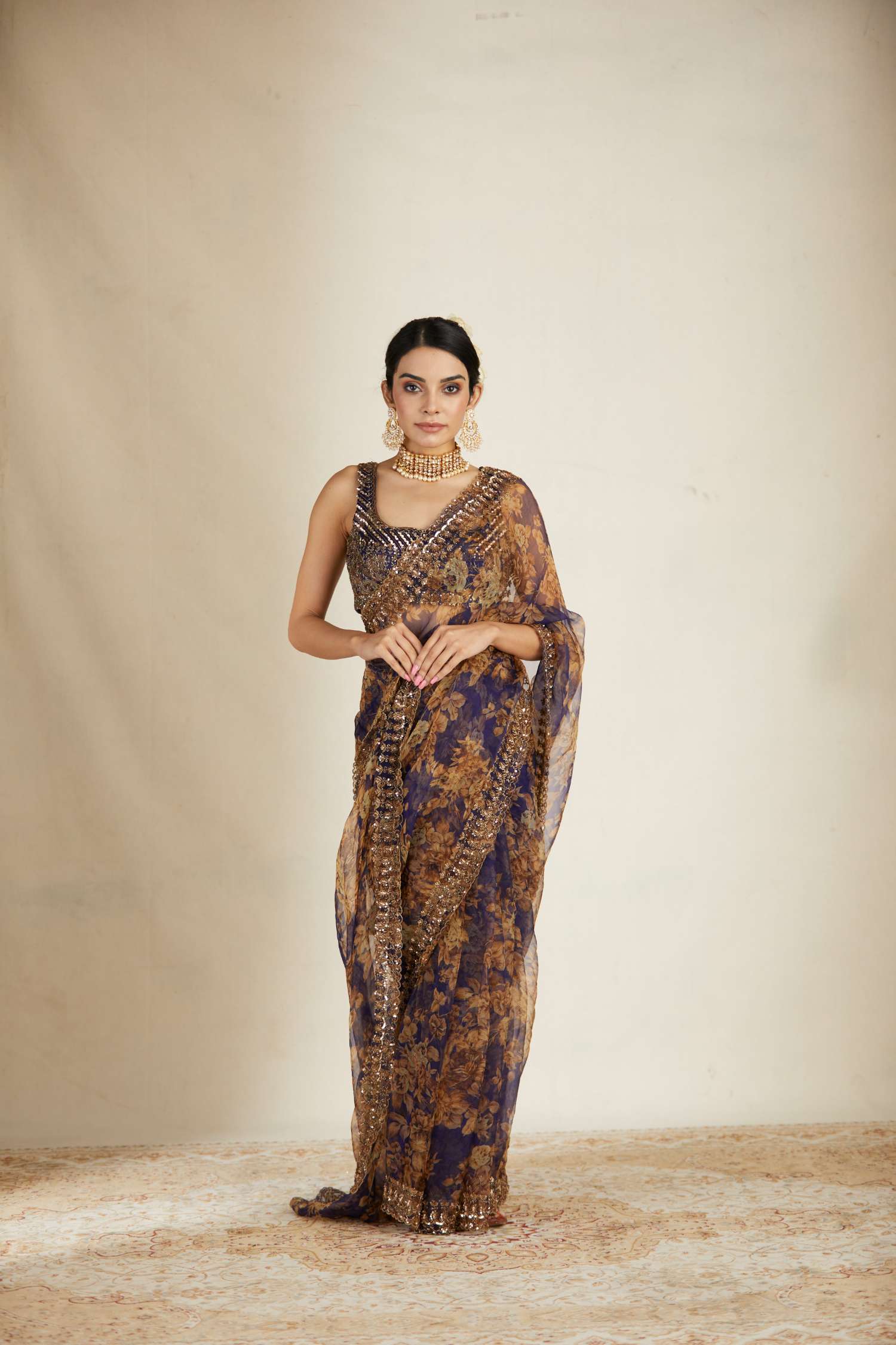 Purple Floral Saree Set