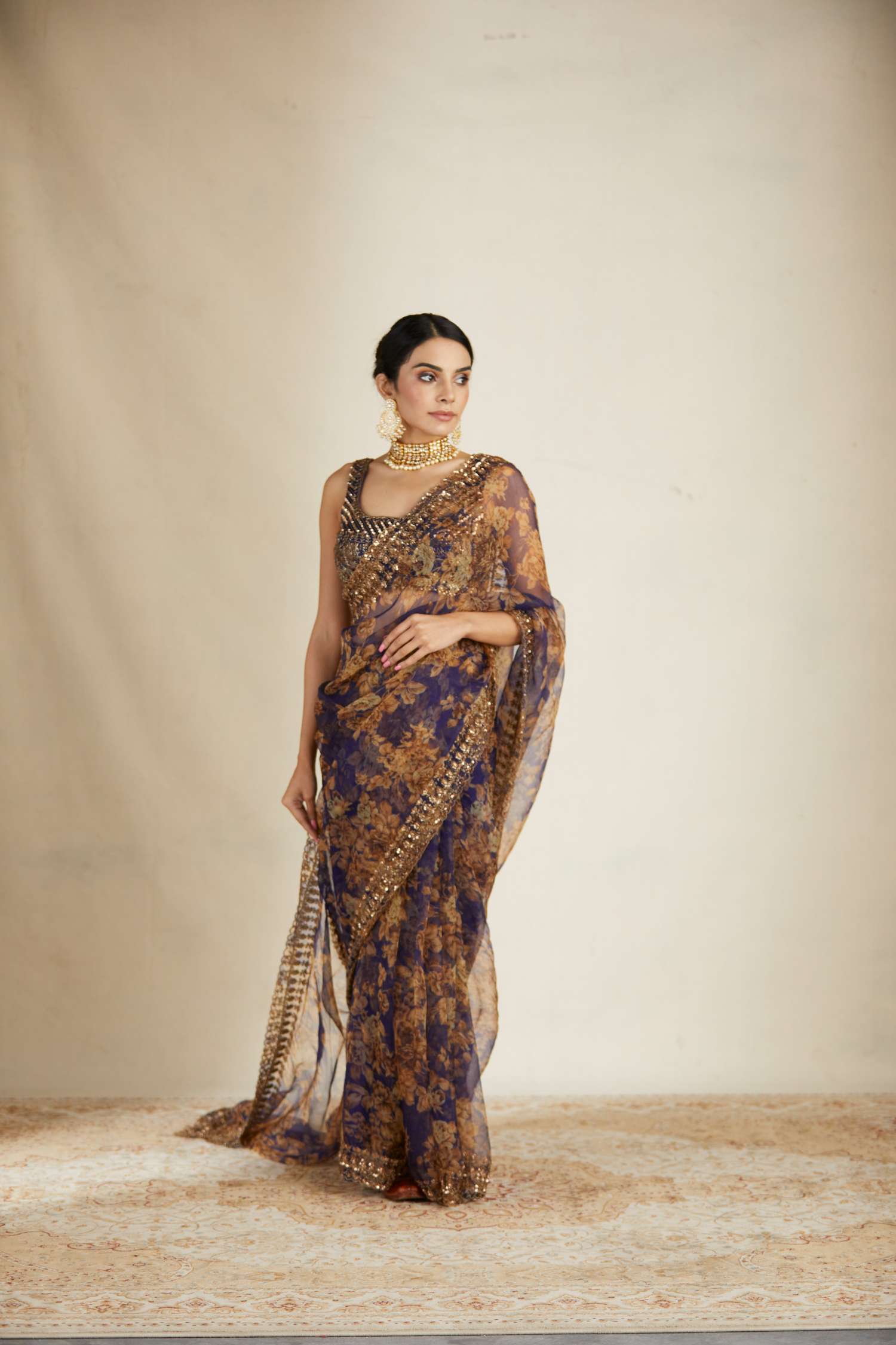 Purple Floral Saree Set
