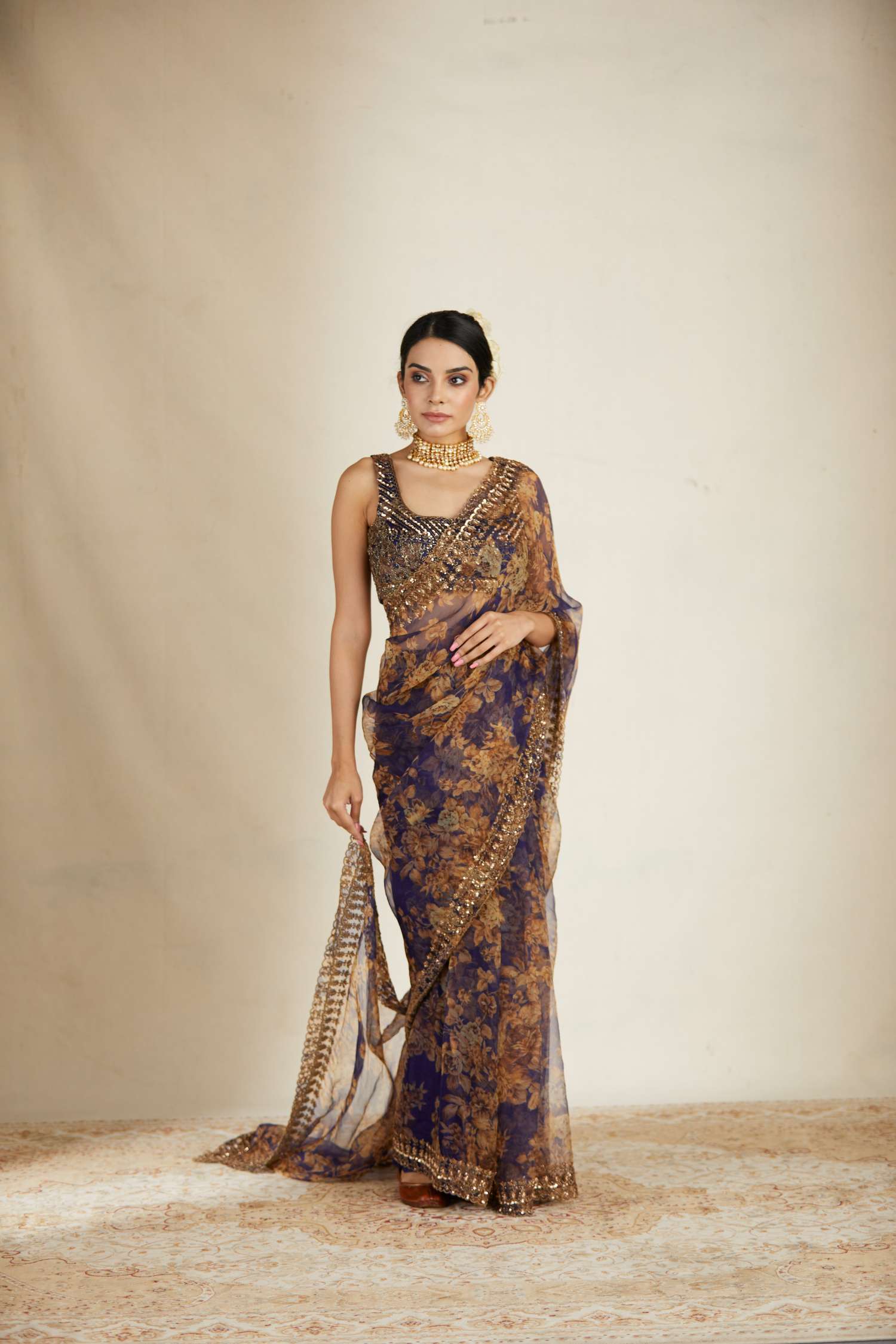 Purple Floral Saree Set