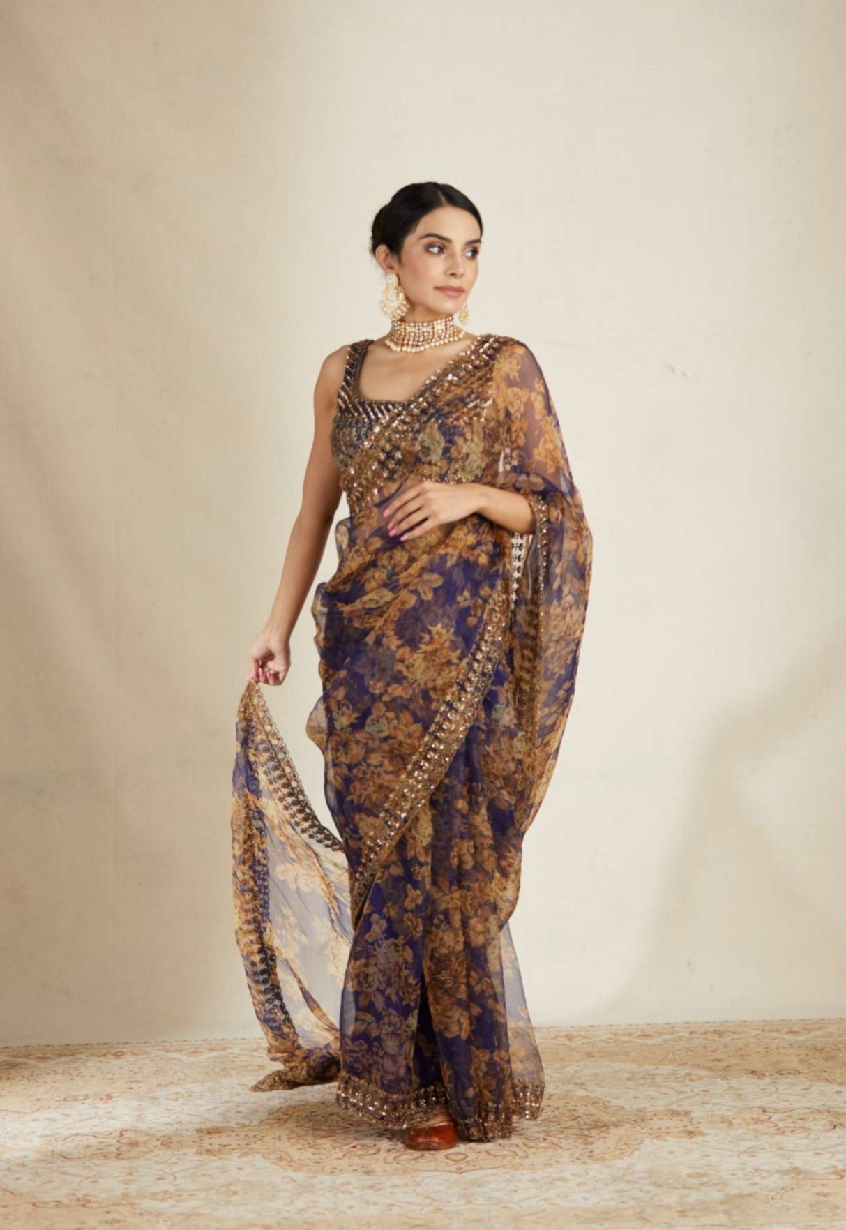 Purple Floral Saree Set