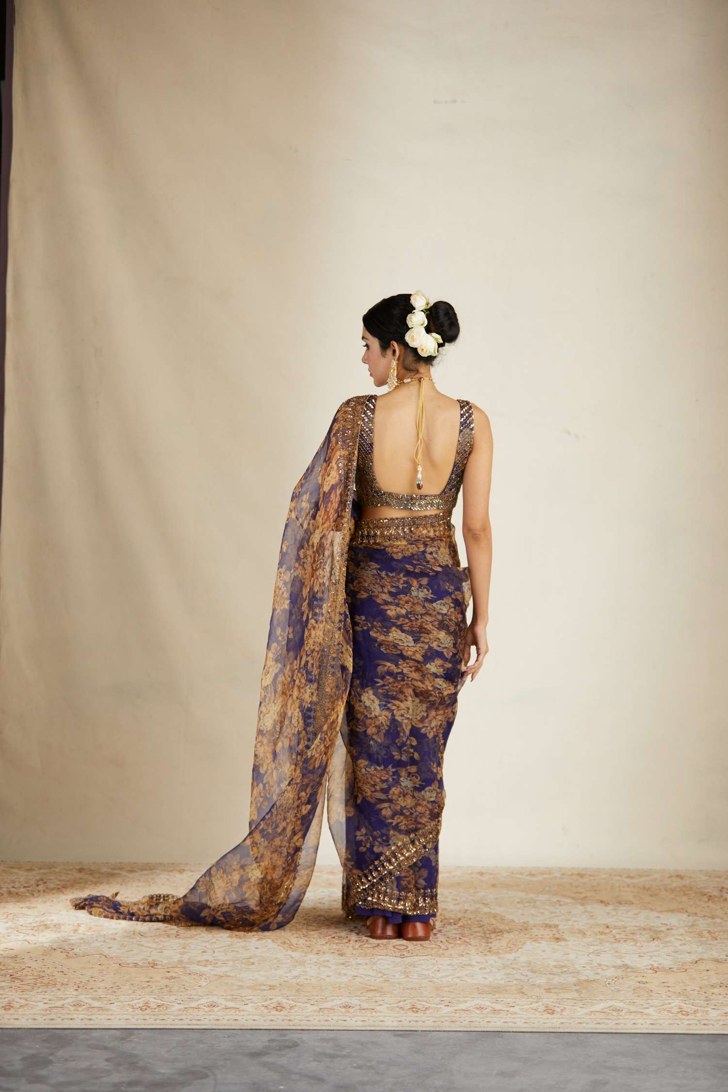 Purple Floral Saree Set