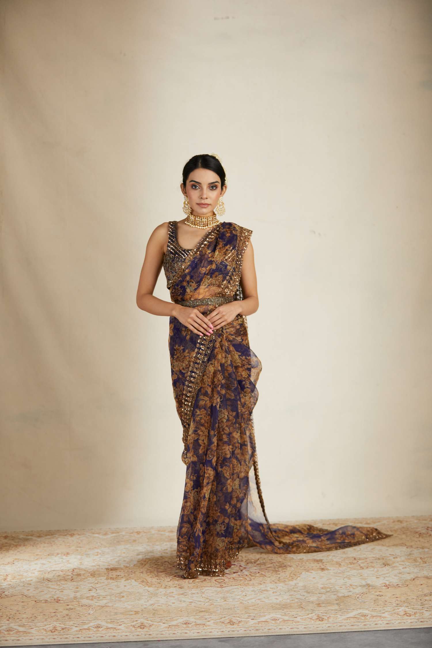 Purple Floral Saree Set