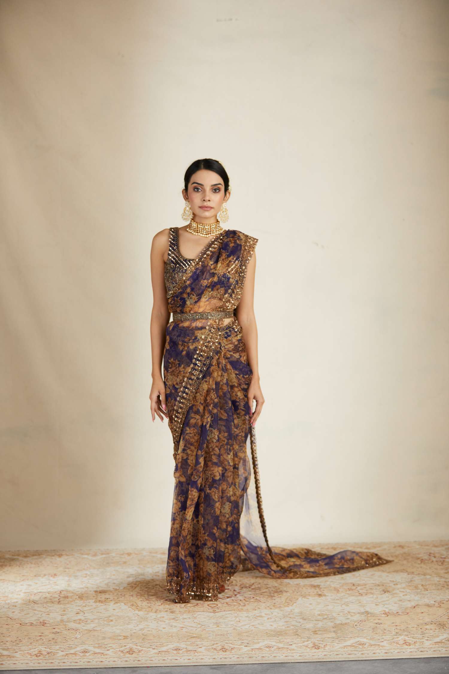 Purple Floral Saree Set